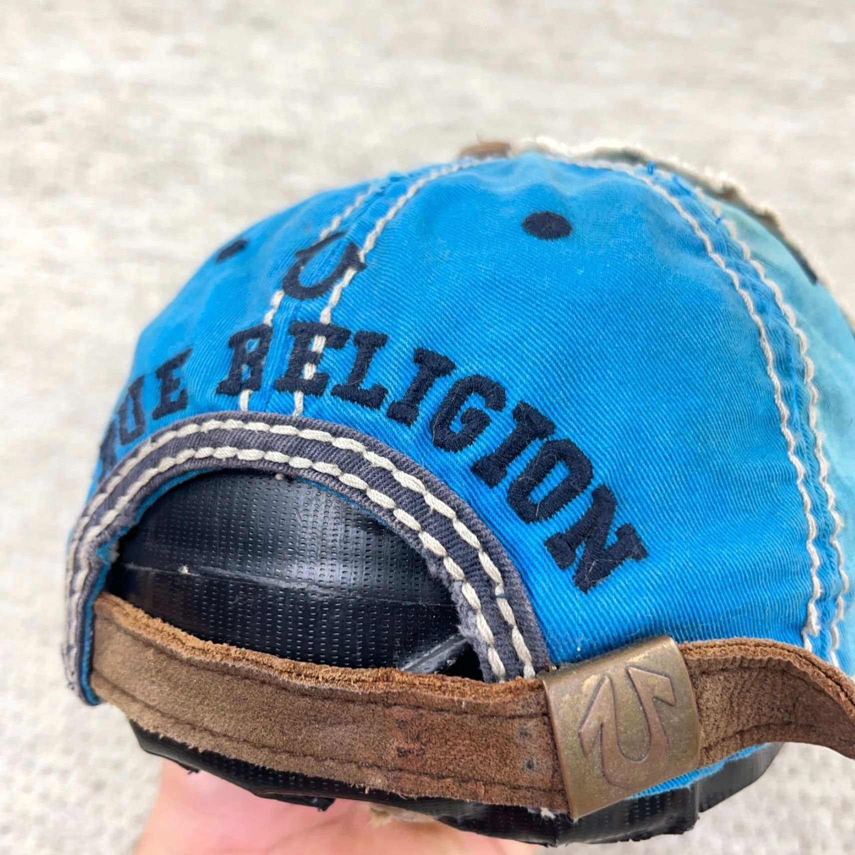 True Religion VINTAGE True Religion Women’s Trucker Hat Buddha Crystal Distressed Cotton Leather Blue 90s Retro Boho Adjustable Size 42" / US 20 - 7 Thumbnail