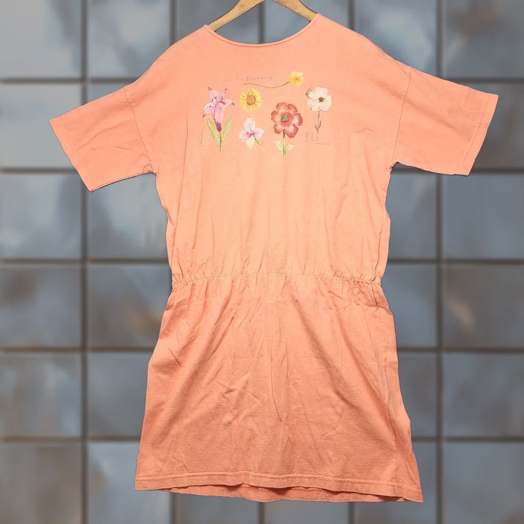 Vintage VINTAGE Women Dress Floral 100% Cotton Knee Length Short Sleeve Pullover Size L / US 10 / IT 46 - 1 Thumbnail