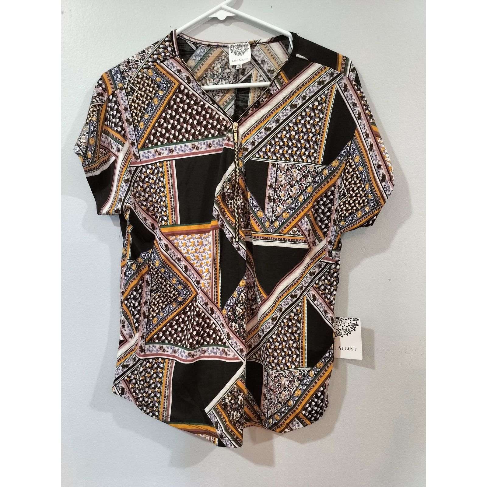 Other Late August Patchwork Zip Front Short Sleeve Top M Size M / US 6-8 / IT 42-44 - 1 Thumbnail