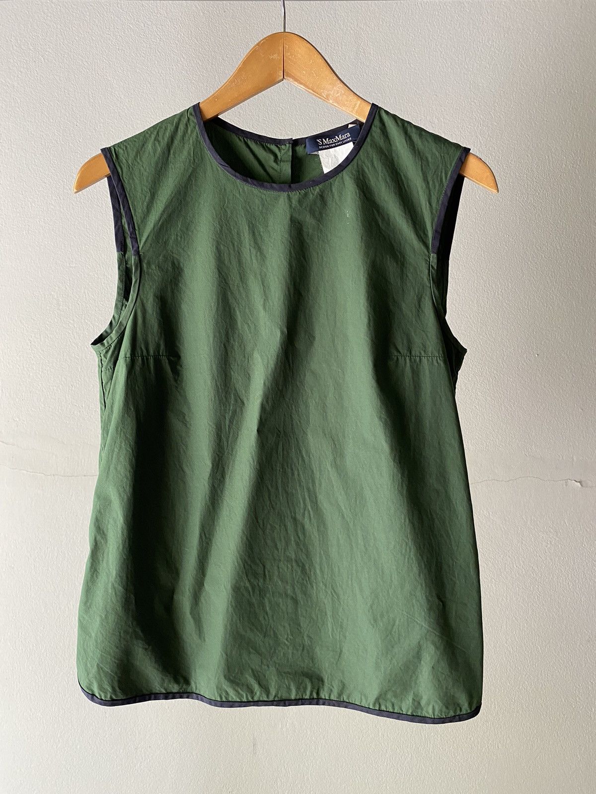 Max Mara Max Mara Forest Green Sleeveless Blouse with Black Trim Size M / US 6-8 / IT 42-44 - 1 Thumbnail