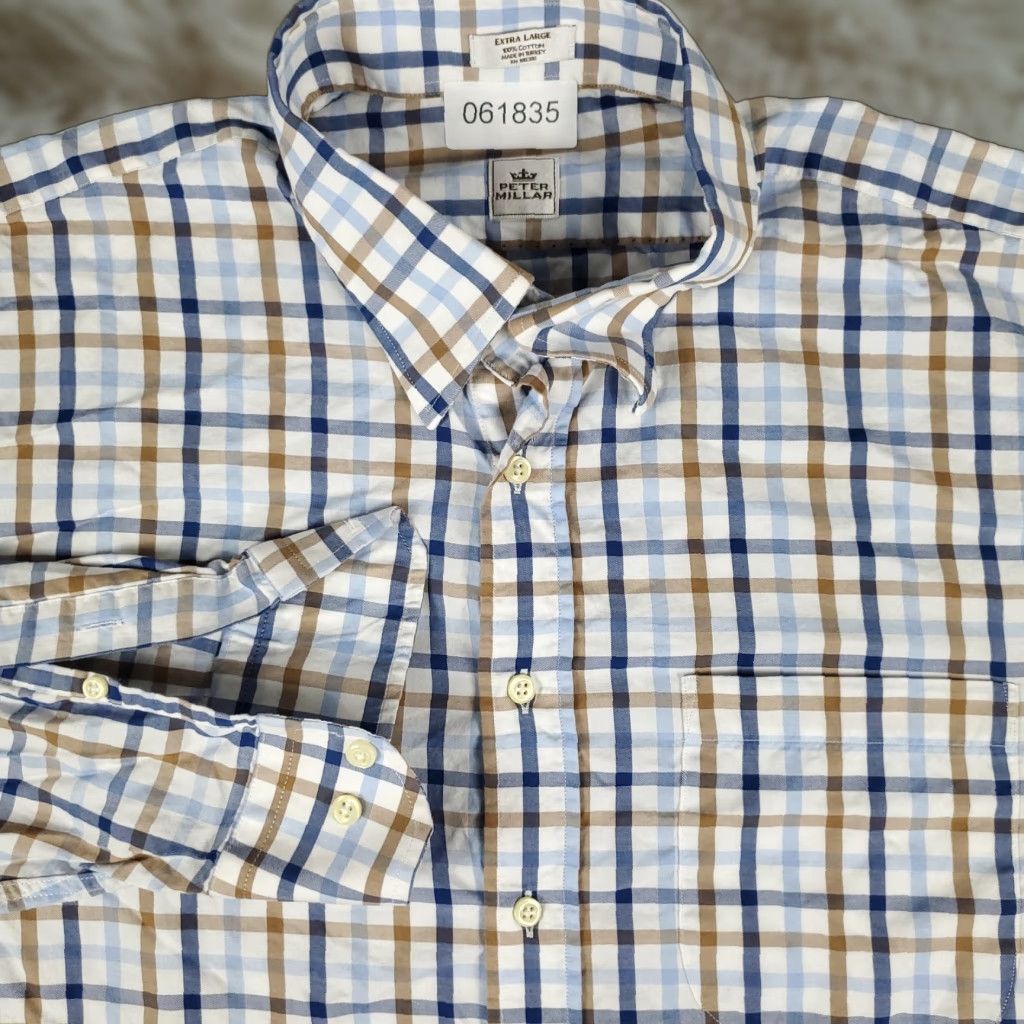 Peter Millar Peter Millar Shirt Mens XL Blue Plaid Button-Up Long Sleeve Casual Business Formal Preppy Size US XL / EU 56 / 4 - 1 Thumbnail