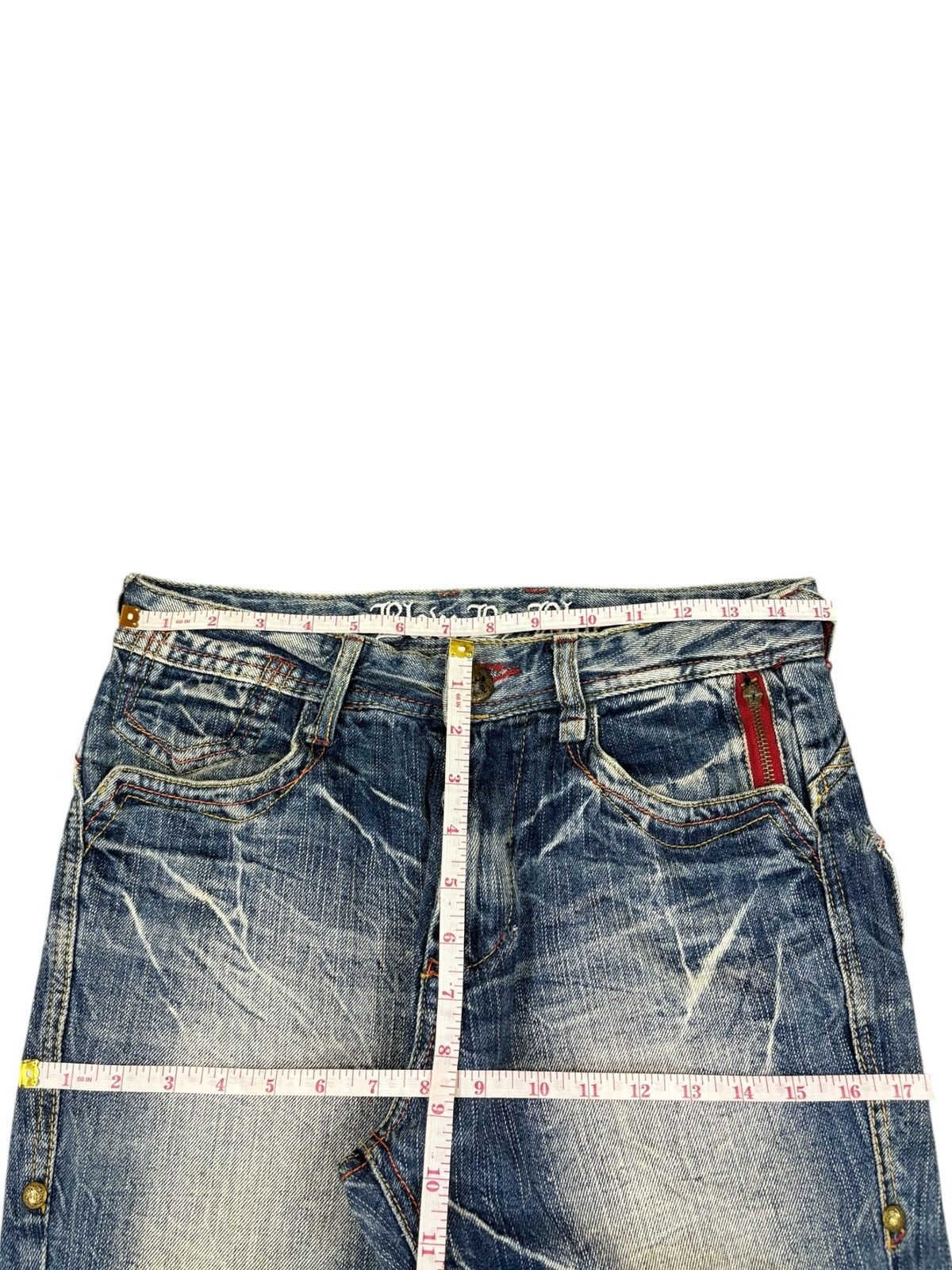 Japanese Brand Vintage Blow by Blue Cracked Faded Wash Bootcut Jeans Size US 30 / EU 46 - 10 Thumbnail