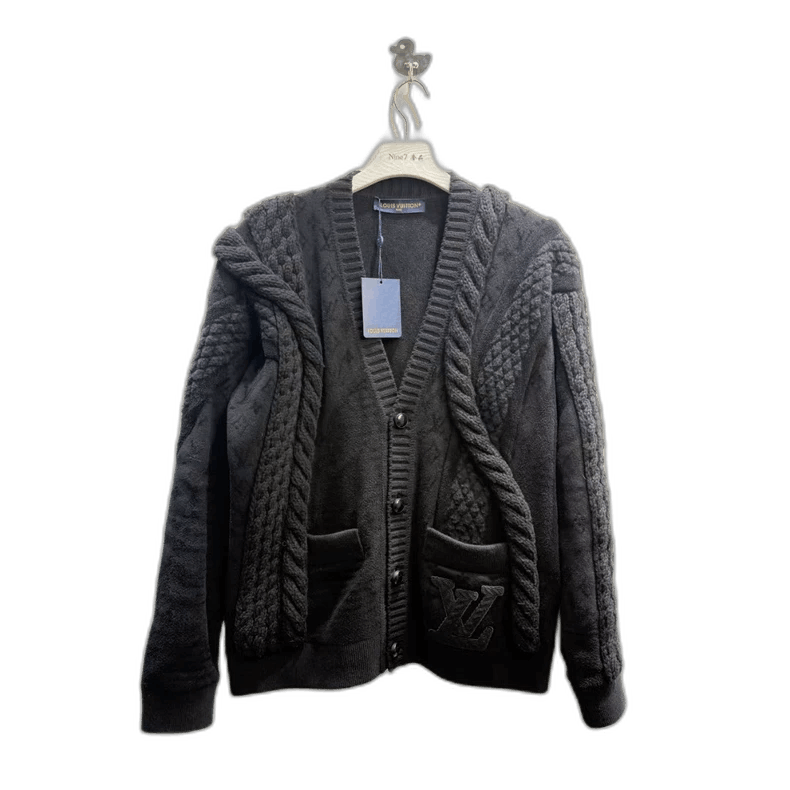 LV Louis Vuitton Cable Knit Cardigan Black-yf