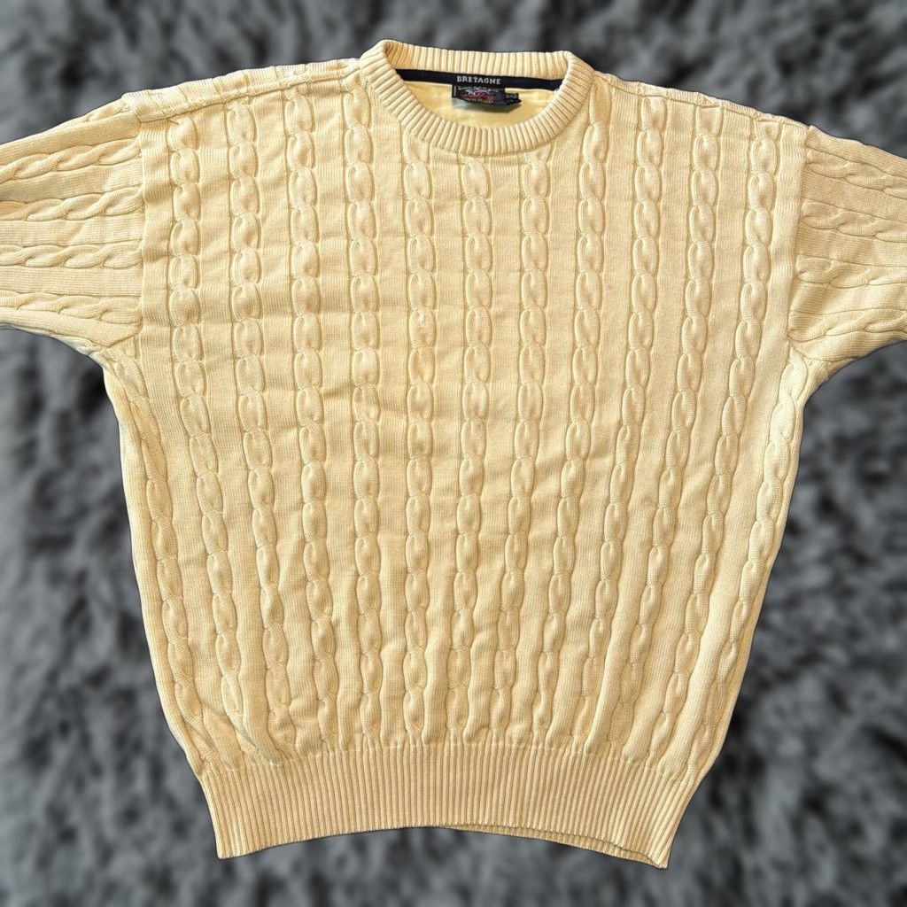 VINTAGE Paul & Shark Italy Yachting BRETAGNE Men’s Yellow Pullover Sweater Jumper XL Pullover Knit Wool Cable-Knit Logo Sailboat Anchor