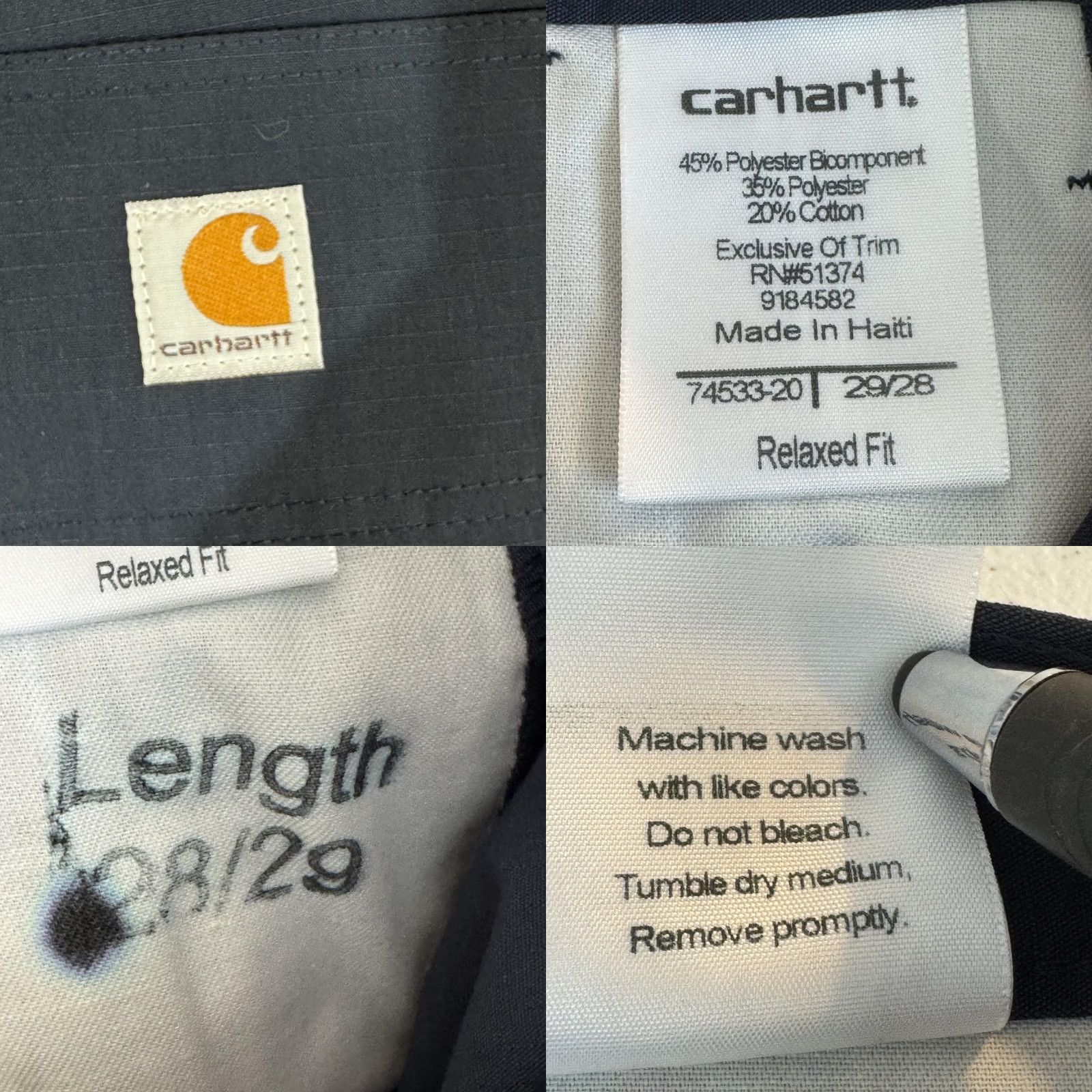 Carhartt VINTAGE Carhartt Pants Men 29x28 Navy Relaxed Fit Ripstop Workwear Zip Pocket Cargo Pocket Slim? No. Size US 29 - 10 Thumbnail