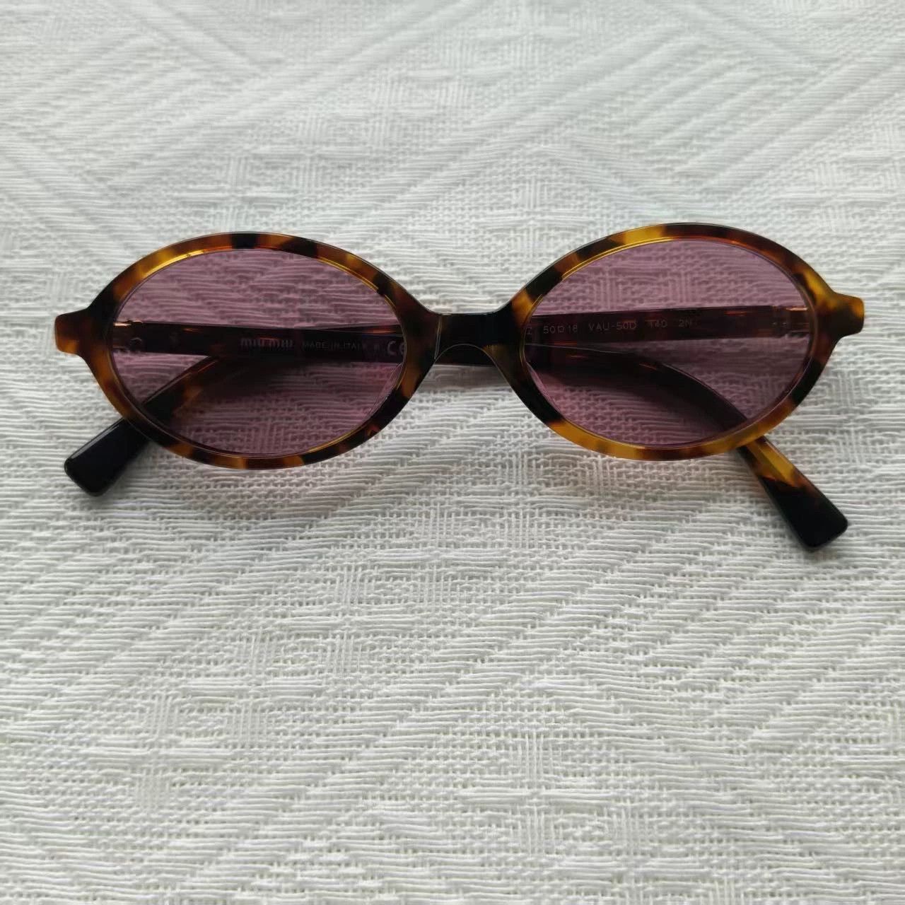 Miu Miu MIU MIU Nerd Logo Temple Oval Shades Tortoiseshell Unisex Size ONE SIZE - 2 Thumbnail