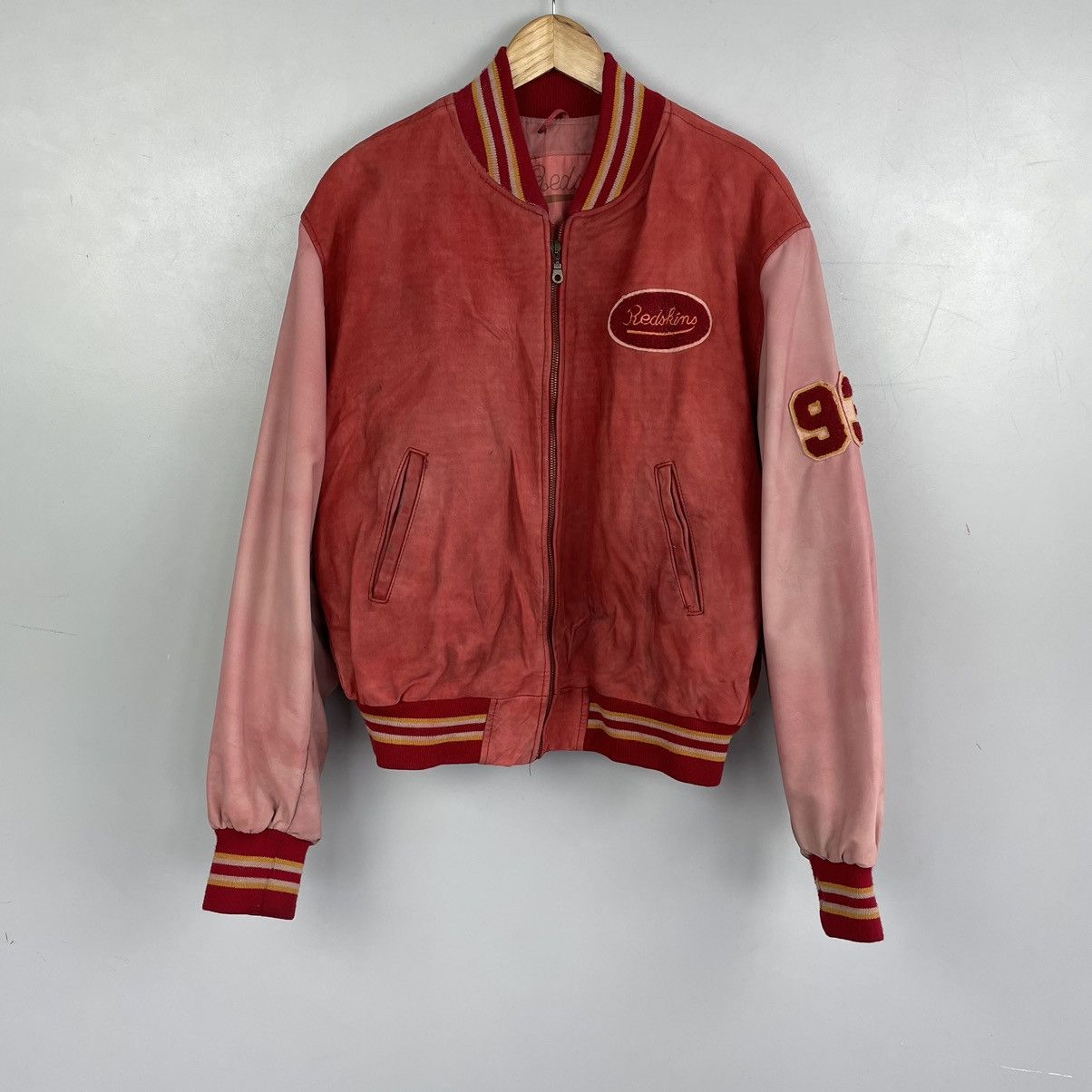 Image of Leather Jacket x Redskins Vintage 70's Redskins Retro Colege Leather Bomber Jacket, Men's (Size XL)