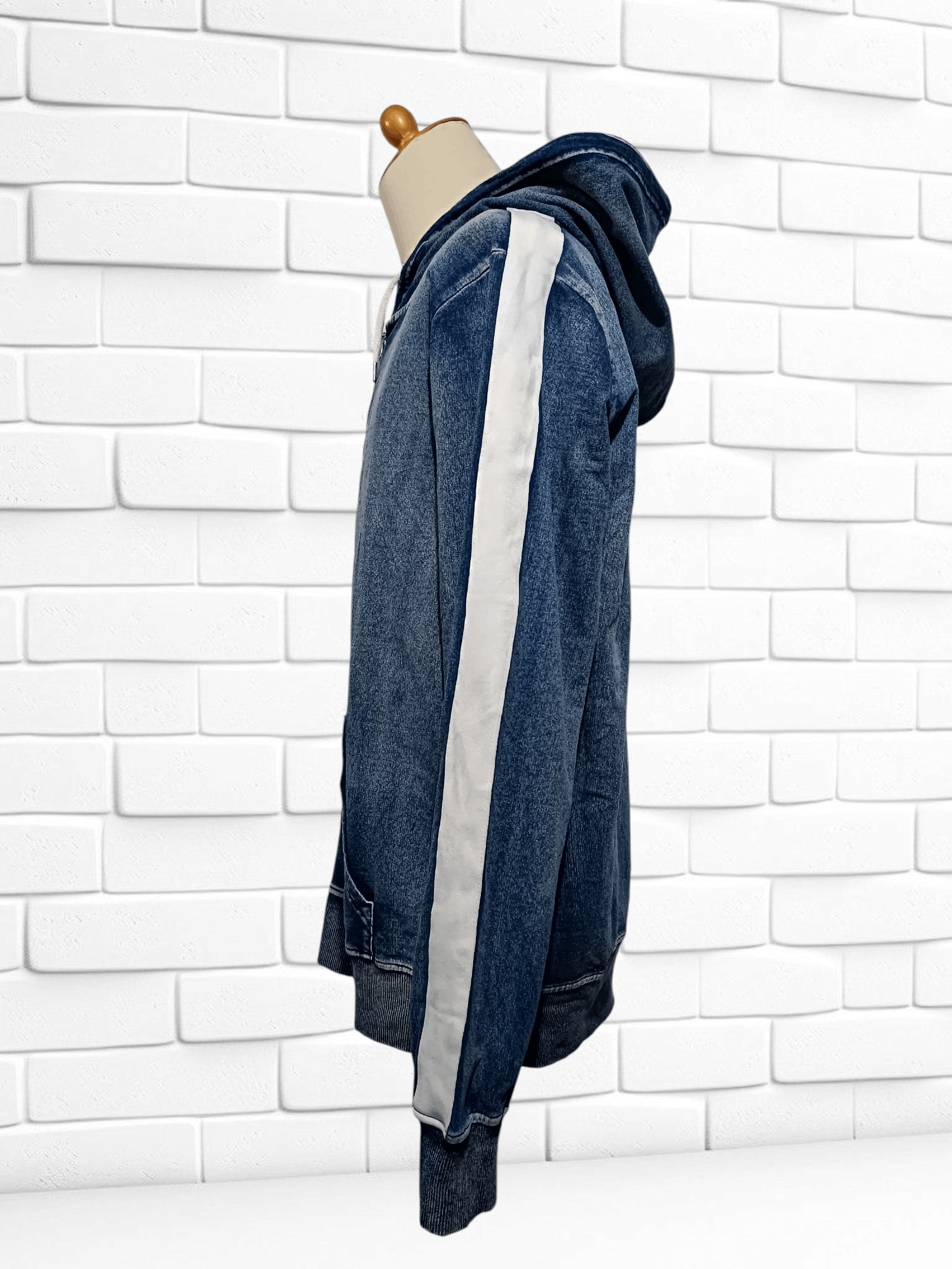 Japanese Brand Baycrest Zip-Up Hoodie with Cut Denim Stripes Size US L / EU 52-54 / 3 - 4 Thumbnail