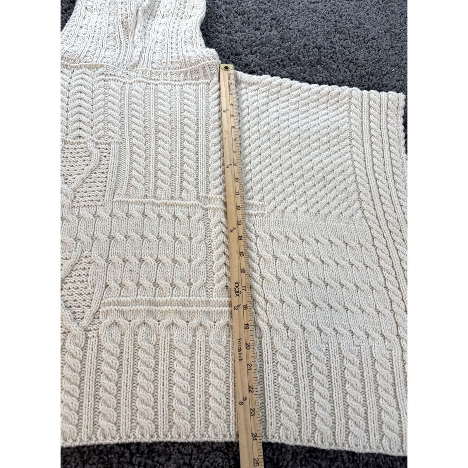 Vintage Carraig Donn Cable Poncho Aran Ivory Merino Wool Knit Size ONE SIZE - 2 Thumbnail
