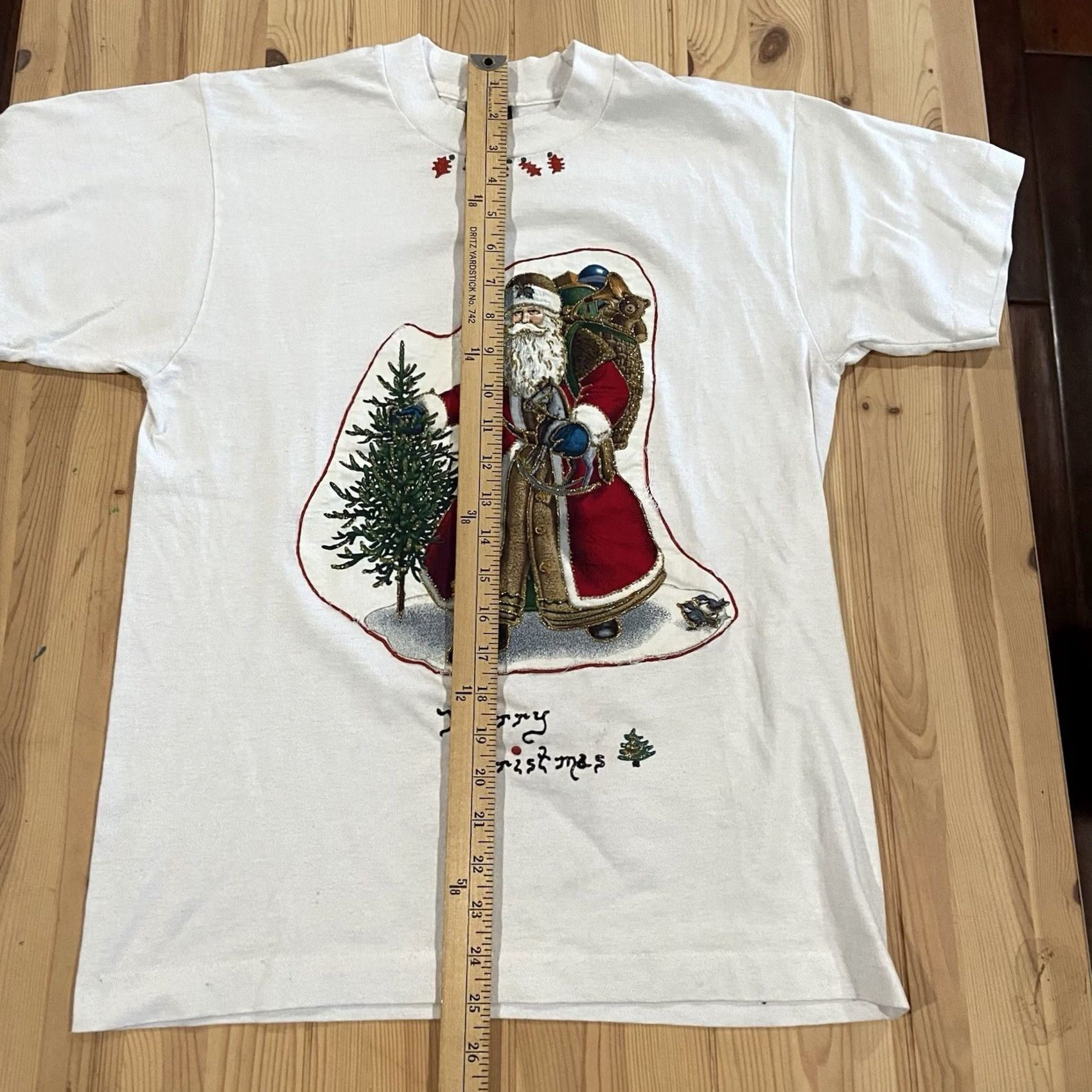 Fruit Of The Loom VINTAGE Fruit of the Loom T-Shirt Santa Claus Glitter Christmas Crew Neck Short Sleeve White M Men Size US M / EU 48-50 / 2 - 4 Thumbnail