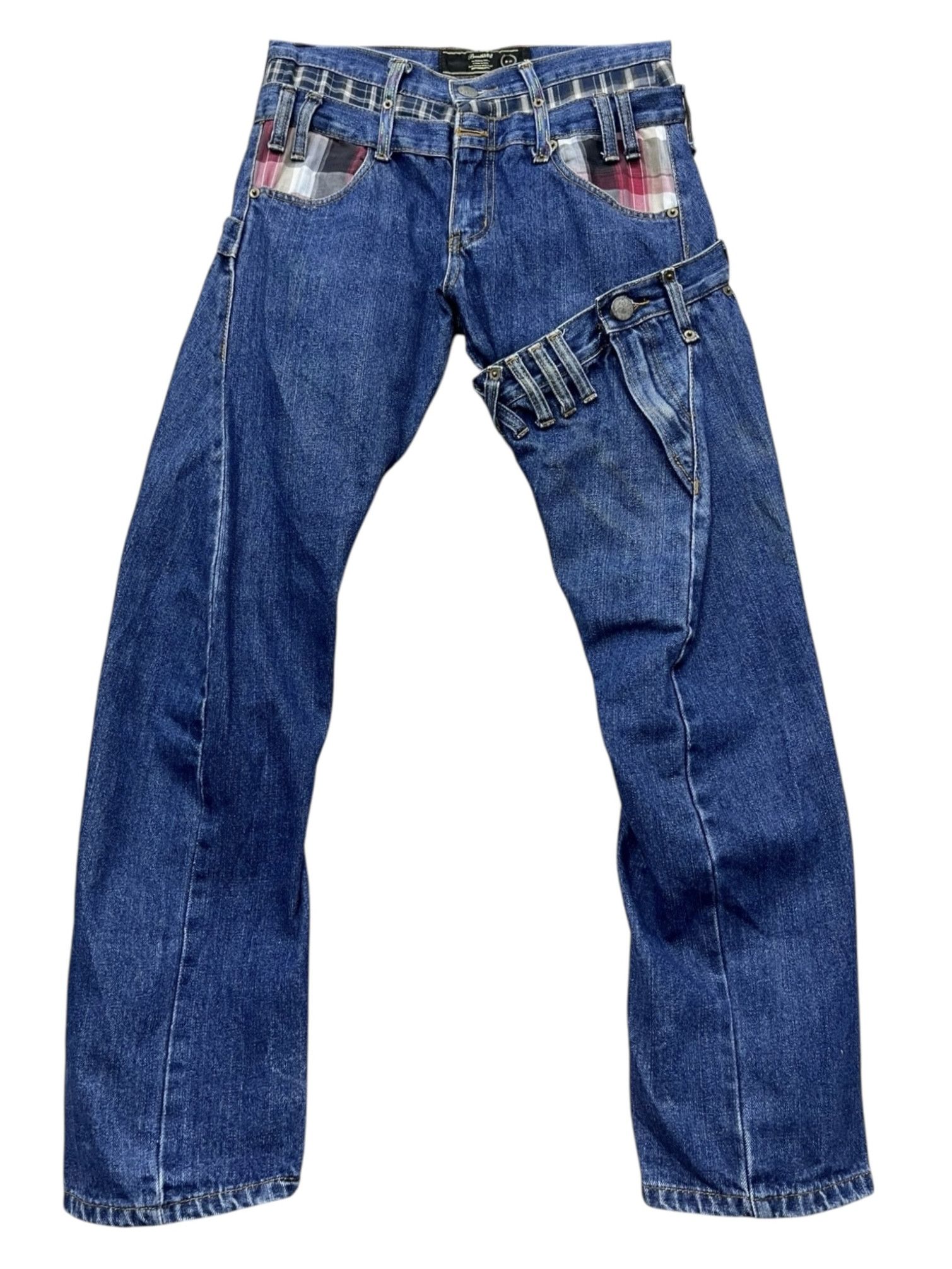 🔥VERY RARE🔥BREATHMINT Punk Tartan Triple Waist Denim