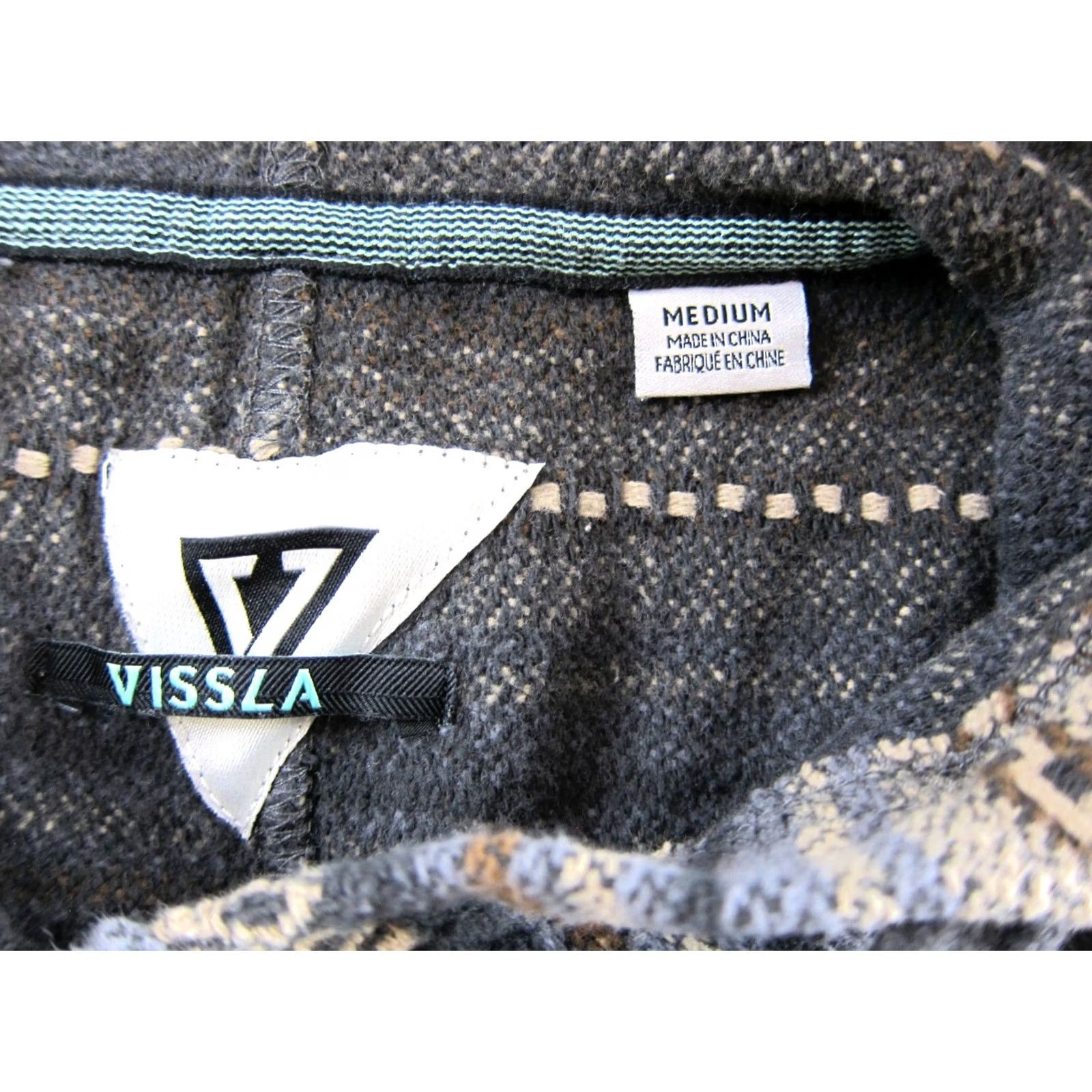 Vissla Vissla Hoodie Men Pullover Cotton Blanket Stripe Beach Surf Skate Street Medium Grey Graphic Print Pockets Hooded 80s Theme Mens Size US M / EU 48-50 / 2 - 3 Thumbnail