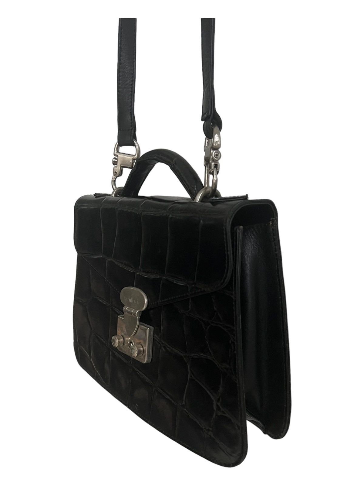 Genuine Leather × Versace 1980s Gianni Versace Croc Embossed Mayfair Top Handle Bag Size ONE SIZE - 3 Thumbnail