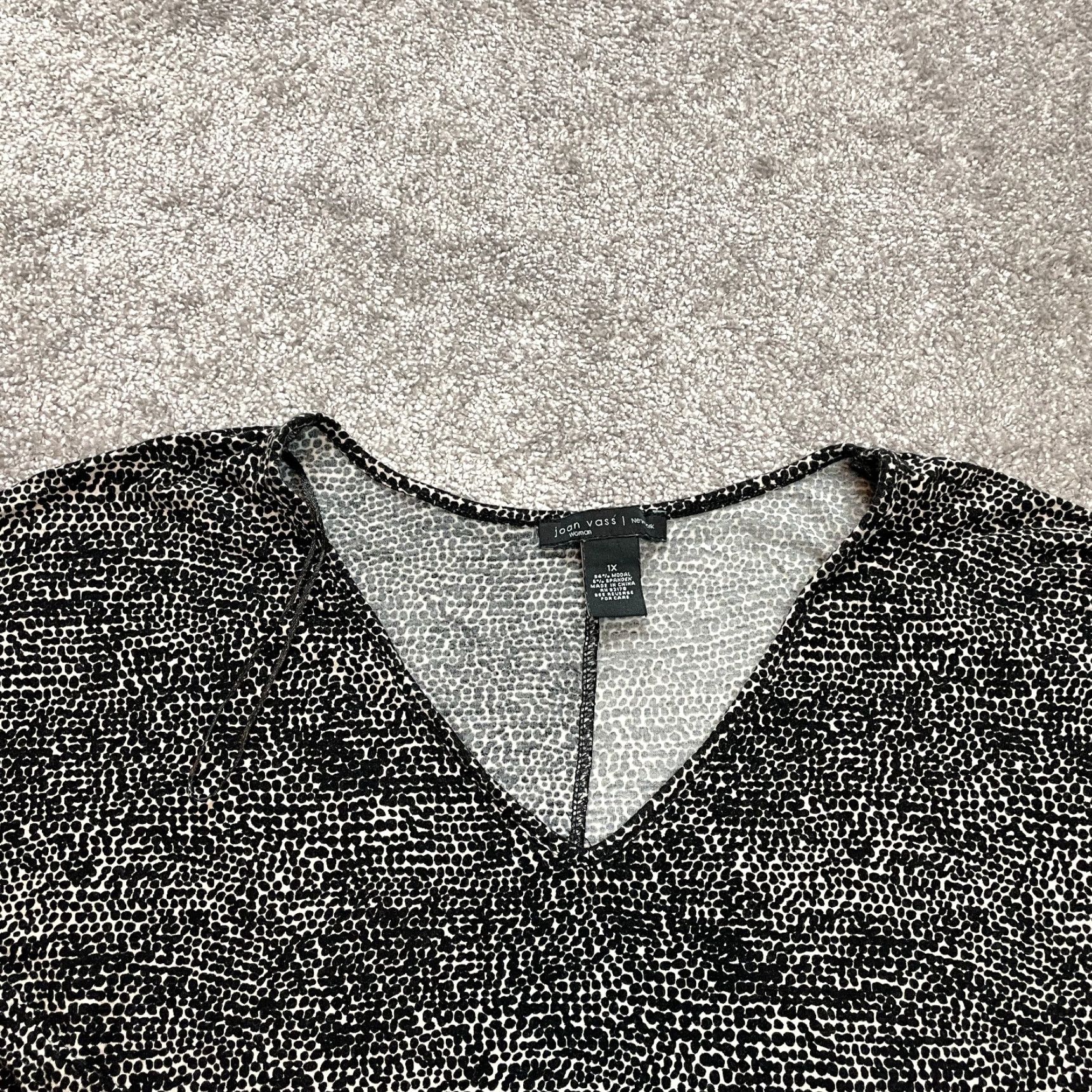 Vintage Joan Vass Blouse Shirt Womens 1X Black Modal V-Neck Casual Long Sleeve Jersey Tee Size XL / US 12-14 / IT 48-50 - 2 Thumbnail