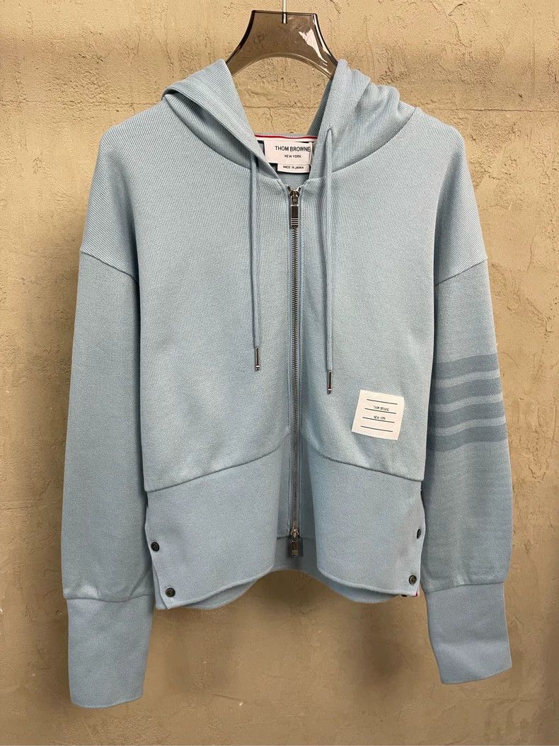 Thom Browne Thom Browne Haze blue new four-striped zipper hoodie jacke Size US S / EU 44-46 / 1 - 4 Thumbnail