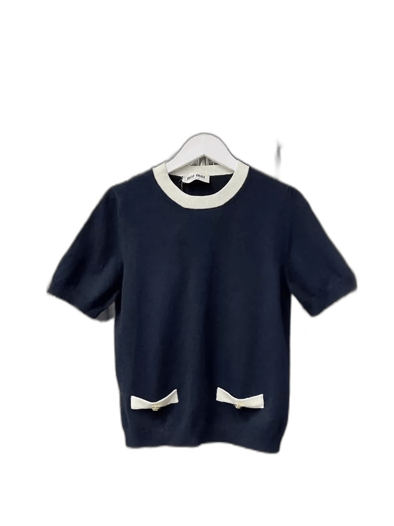 Miu Miu Short Sleeve Sweater in Dark Blue-yf