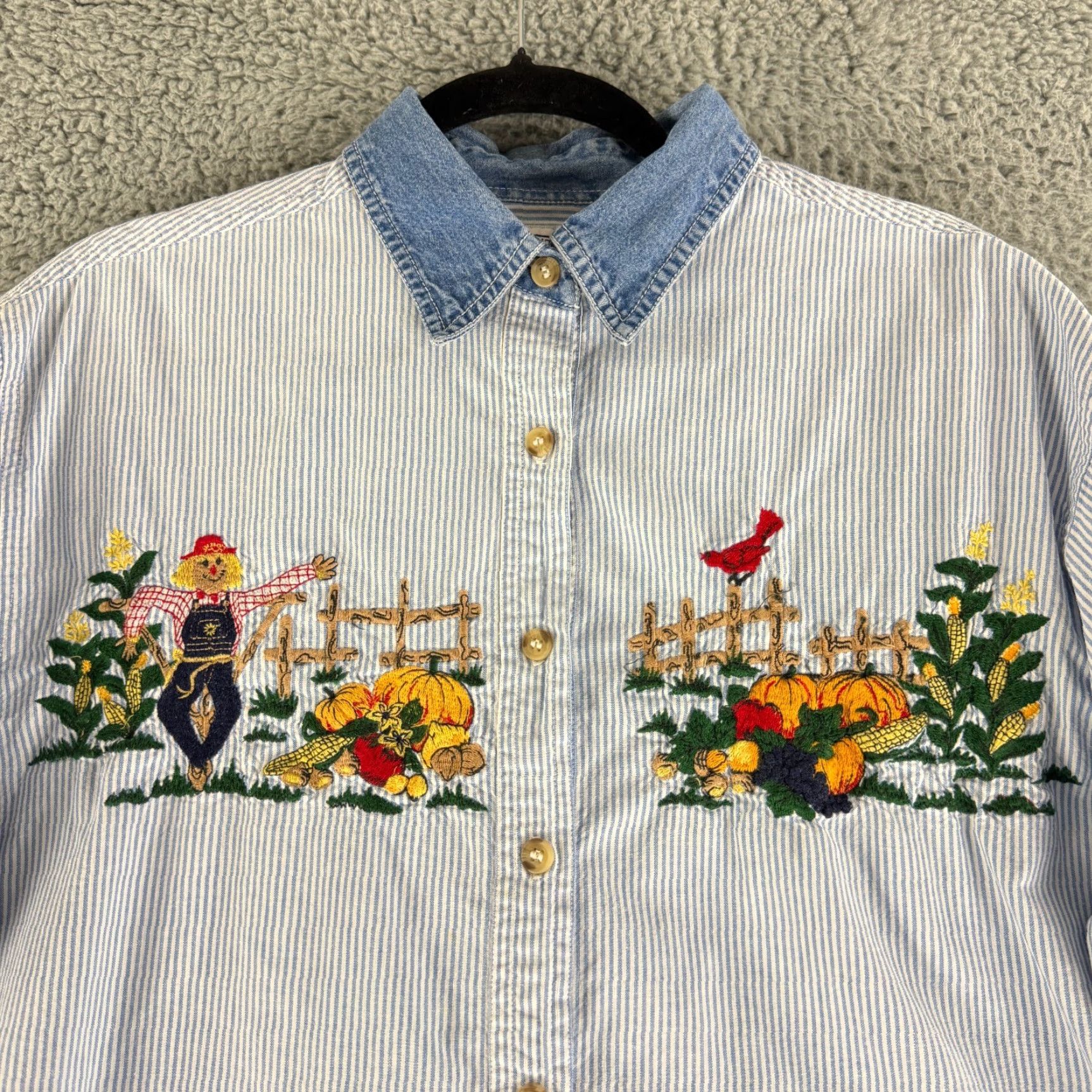 Vintage Solutions Original Button-Up Shirt Womens M Blue Fall Scarecrow Embroidered Size M / US 6-8 / IT 42-44 - 2 Thumbnail