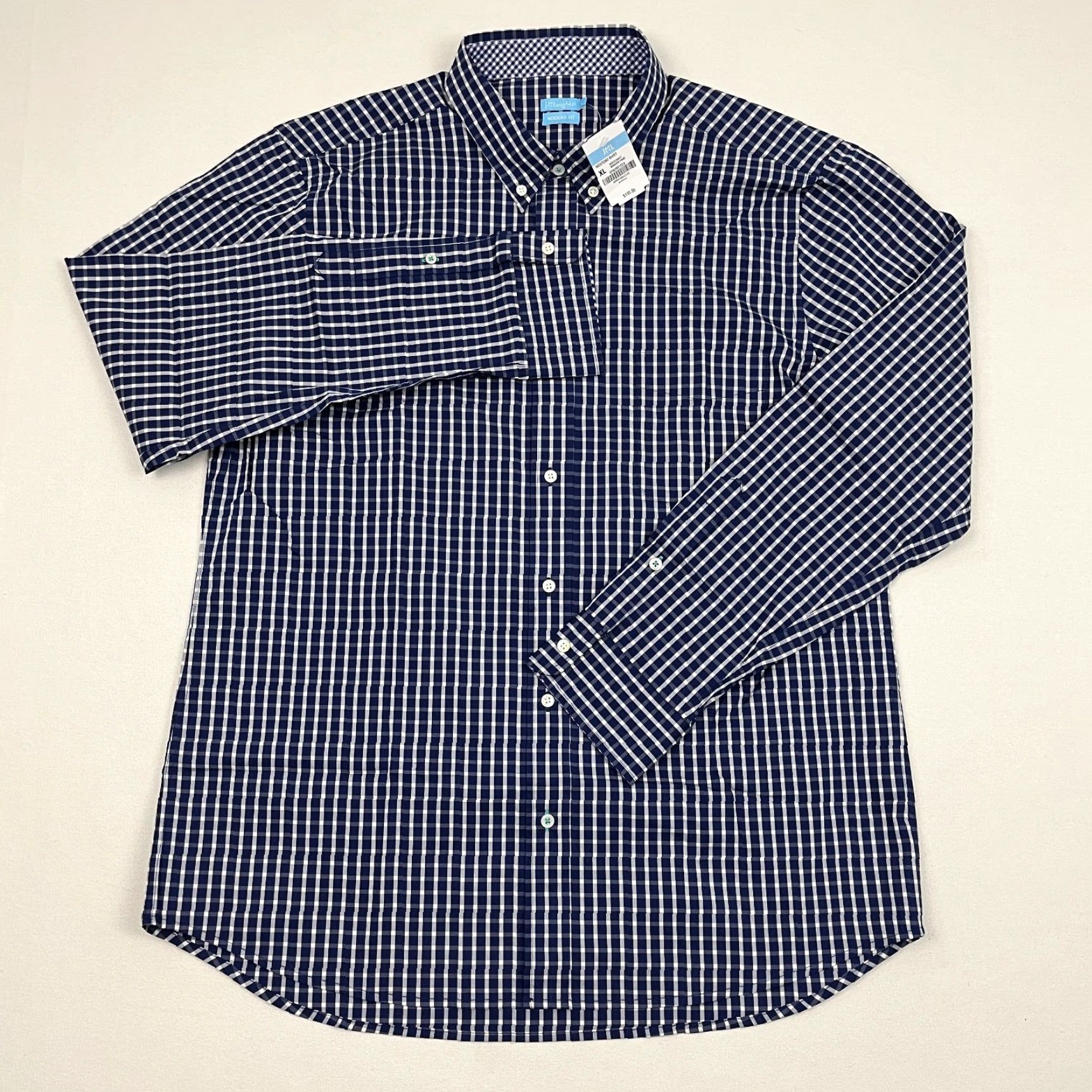 J.McLaughlin J. McLaughlin Westend Shirt Mens XL White Navy Window Pane Dress Button Down NEW Size 46R - 5 Thumbnail