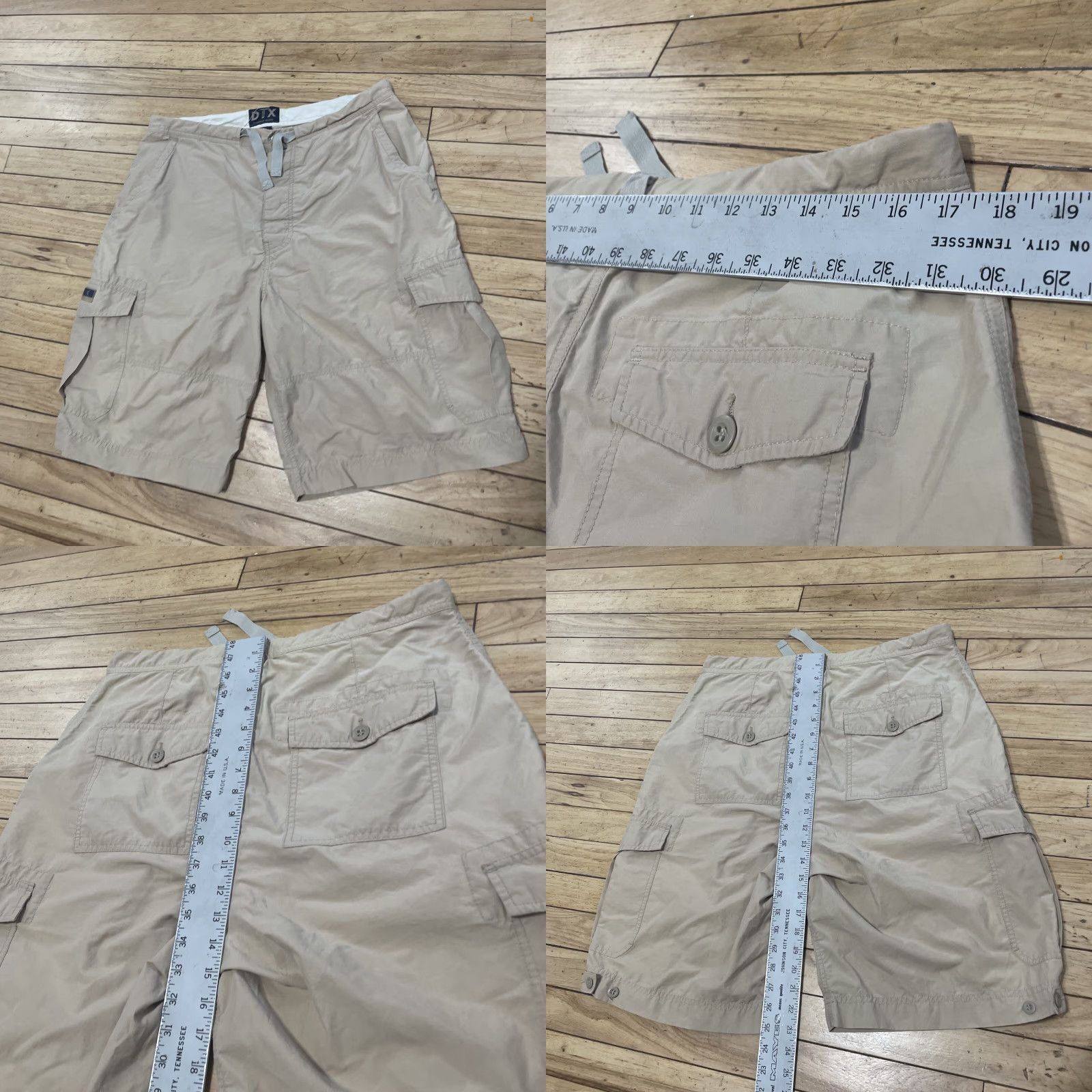 Vintage DIX Cargo Shorts Men M Khaki Drawstring Nylon Blend Streetwear 33 Cargo Pocket Slim Beach Outdoor Navy Beige Casual Travel Pants Size US 34 / EU 50 - 10 Thumbnail