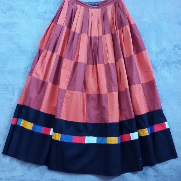 image of Vintage Michel Harcourt Paris Women's Skirt Orange in Orange Black (Size 24)