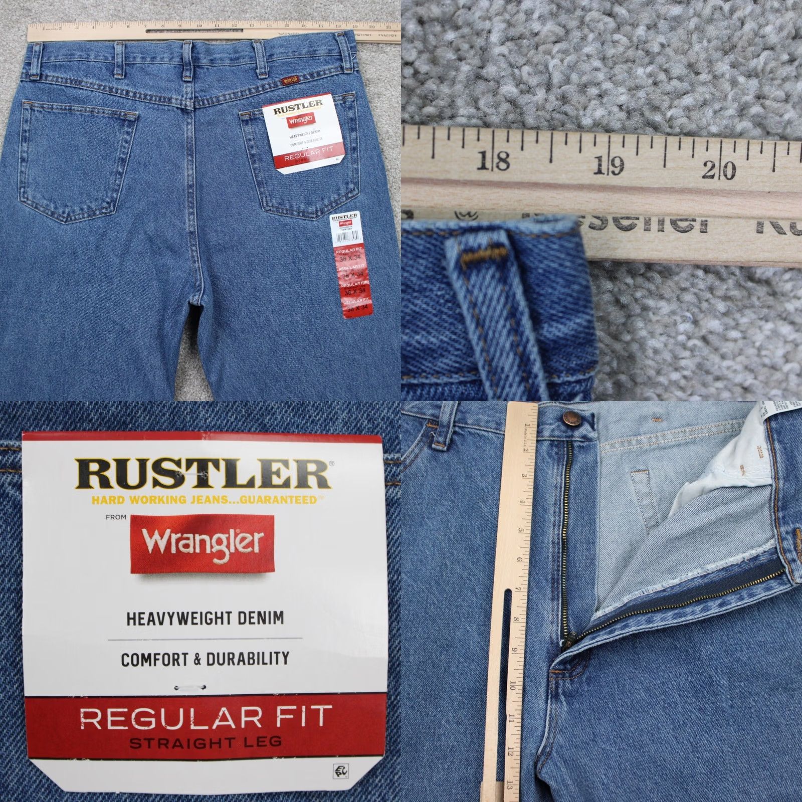 Wrangler Wrangler Rustler Jeans NWT Men 38x34 Blue Regular Fit Heavyweight Denim Straight Size US 38 / EU 54 - 8 Thumbnail