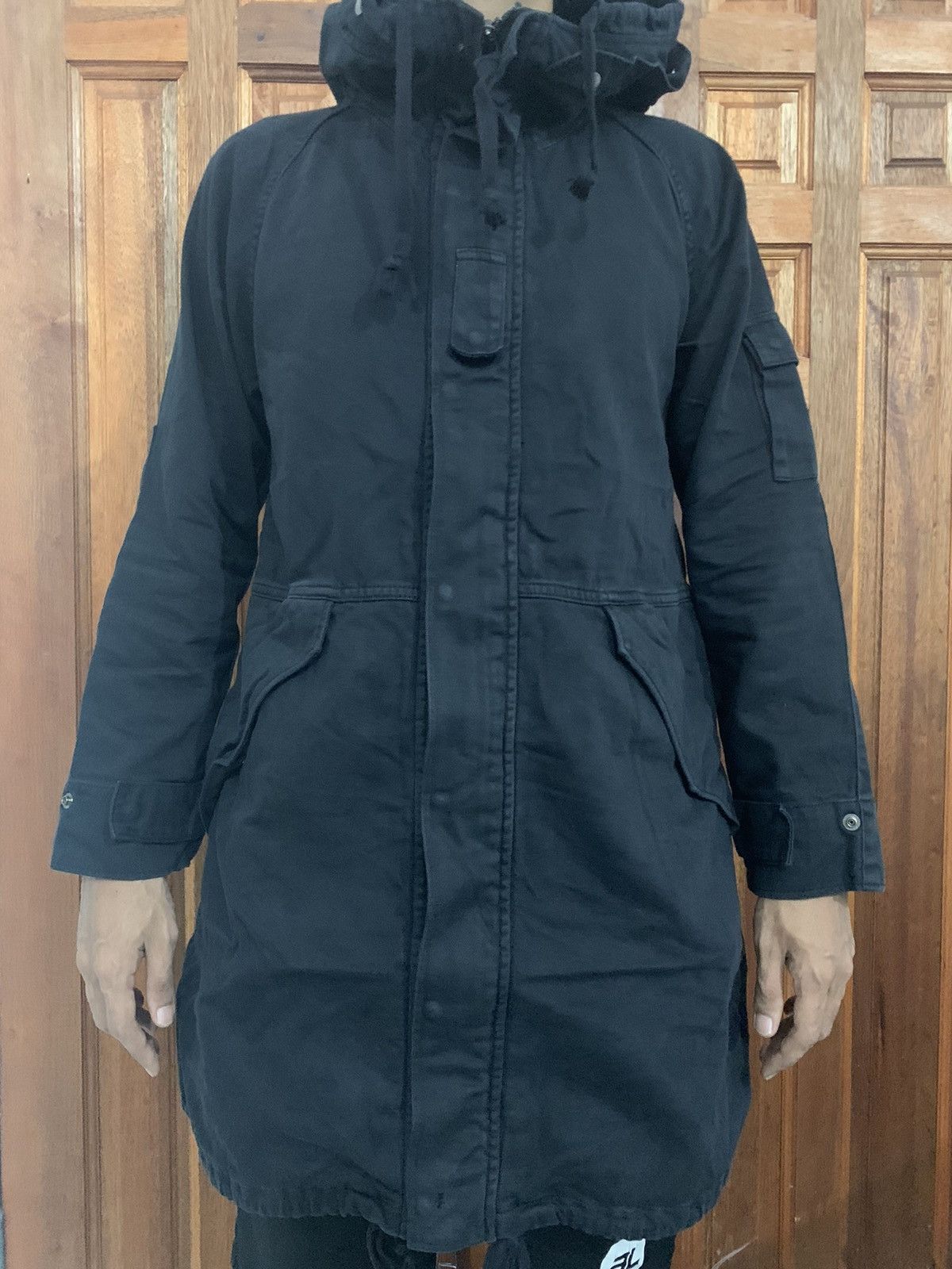 image of Vintage Green Medium Long Hoodie Jacket in Black, Men's