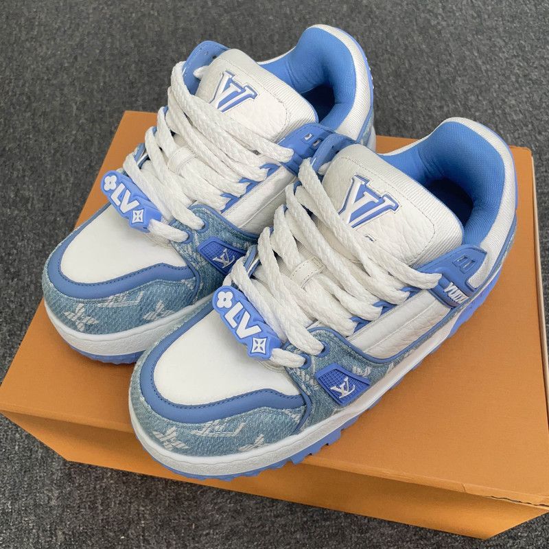 Louis Vuitton Louis Vuitton Trainer Maxi Blue and White Sneakers -2508 Size US 7.5 / EU 40-41 - 1 Thumbnail