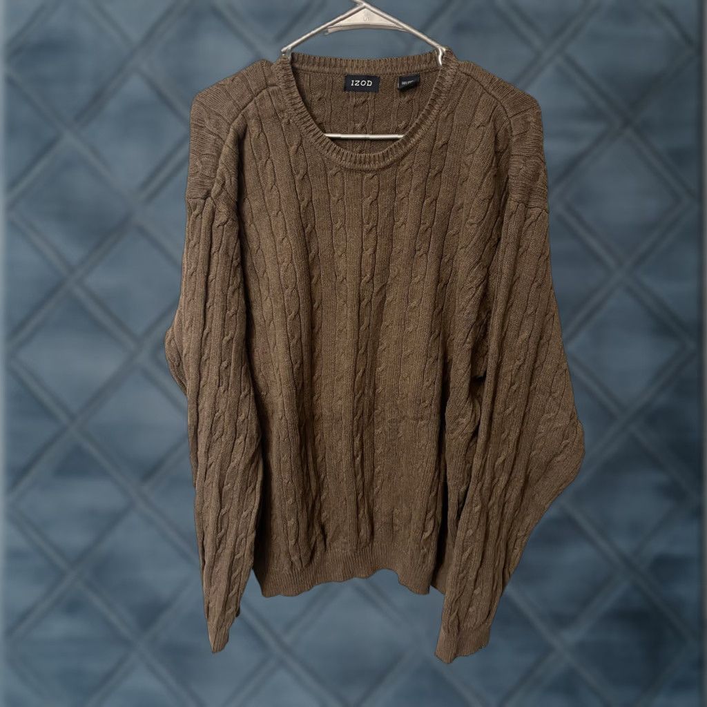 Izod IZOD Brown Sweater - Cable Knit Crew Neck 100% Cotton XL Men's Size US XL / EU 56 / 4 - 1 Thumbnail