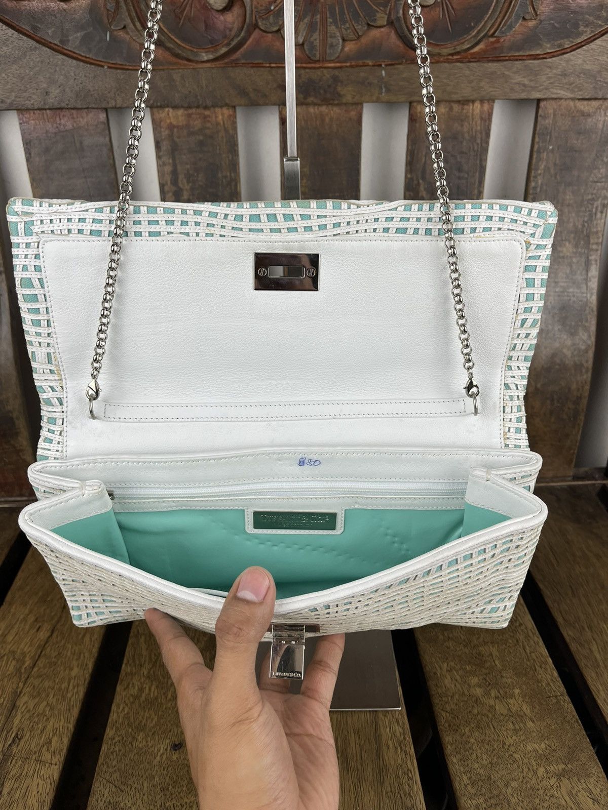 Designer × Tiffany & Co. Tiffany & Co Latice On Linen Flip Lock Shoulder / Clutch Bag Size ONE SIZE - 13 Thumbnail