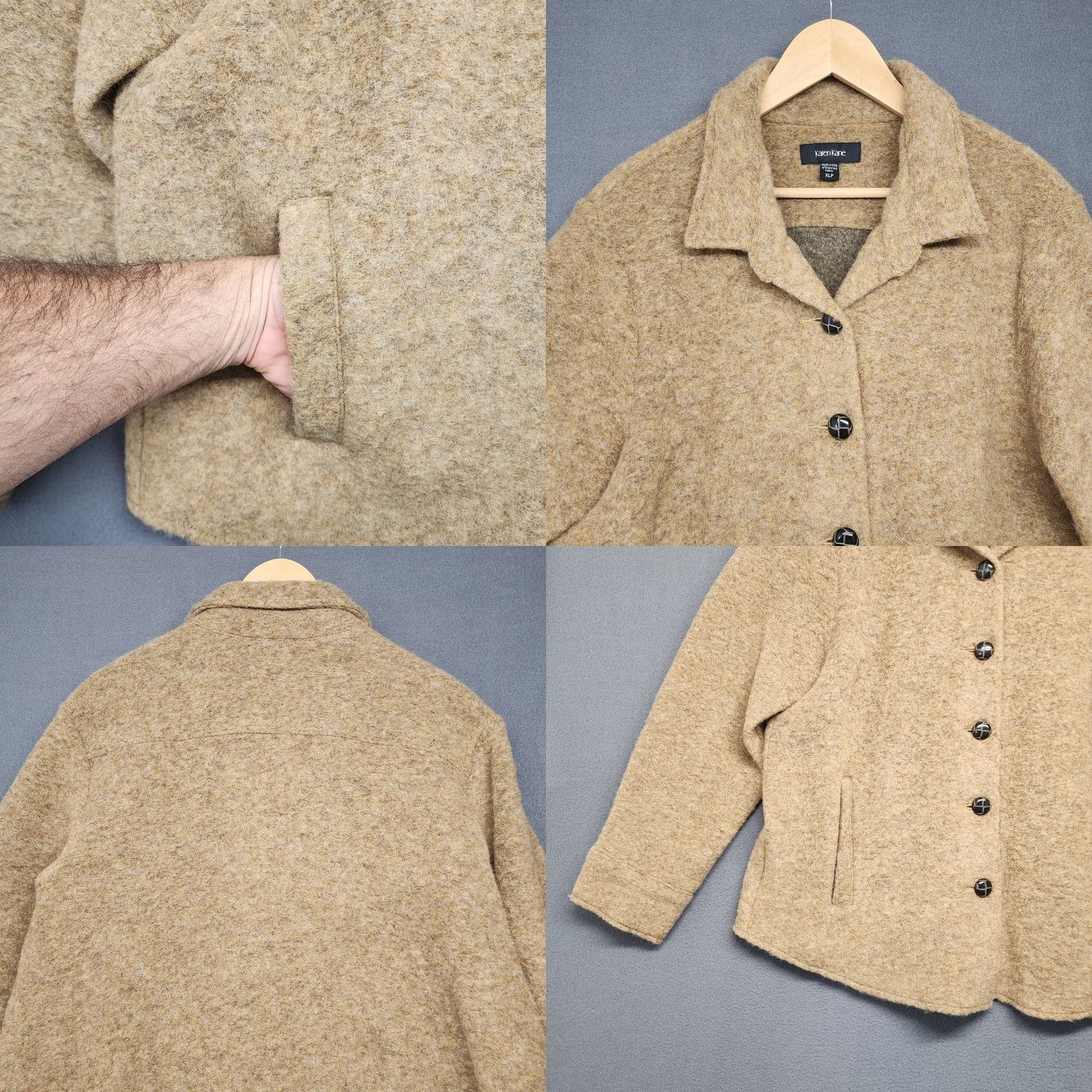Vintage Karen Kane Womens Cardigan Sweater XL Petite Wool Blend Tan USA Size XL / US 12-14 / IT 48-50 - 8 Thumbnail