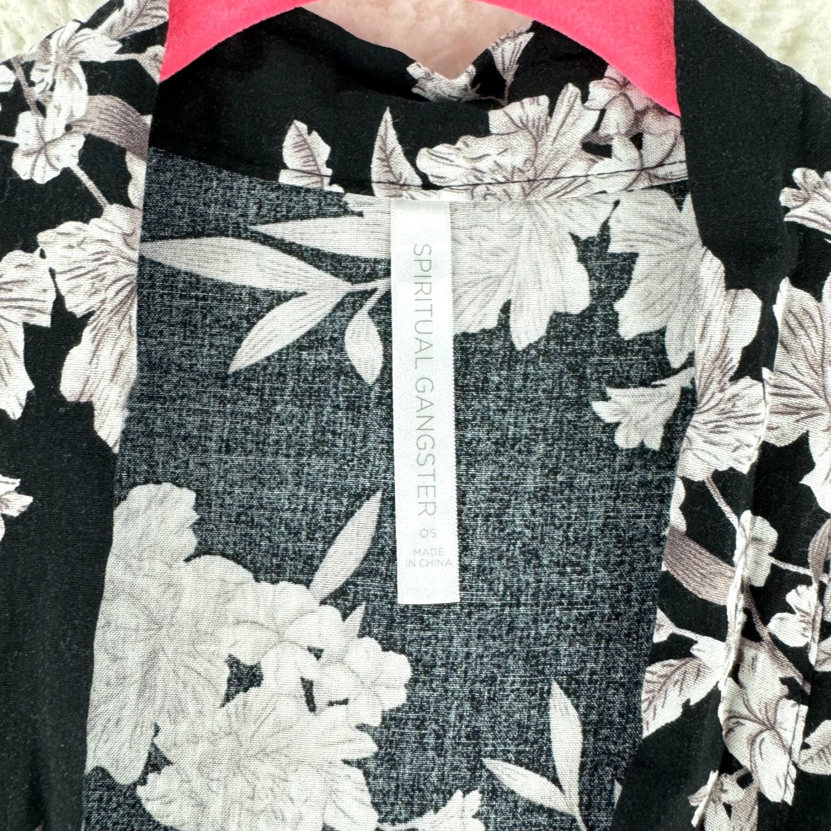 Spiritual Gangster Spiritual Gangster Black Floral Maya Kimono Womens OS Front Tie Pockets Cardigan Casual Beach Bohemian Lightweight Rayon Size ONE SIZE - 7 Thumbnail