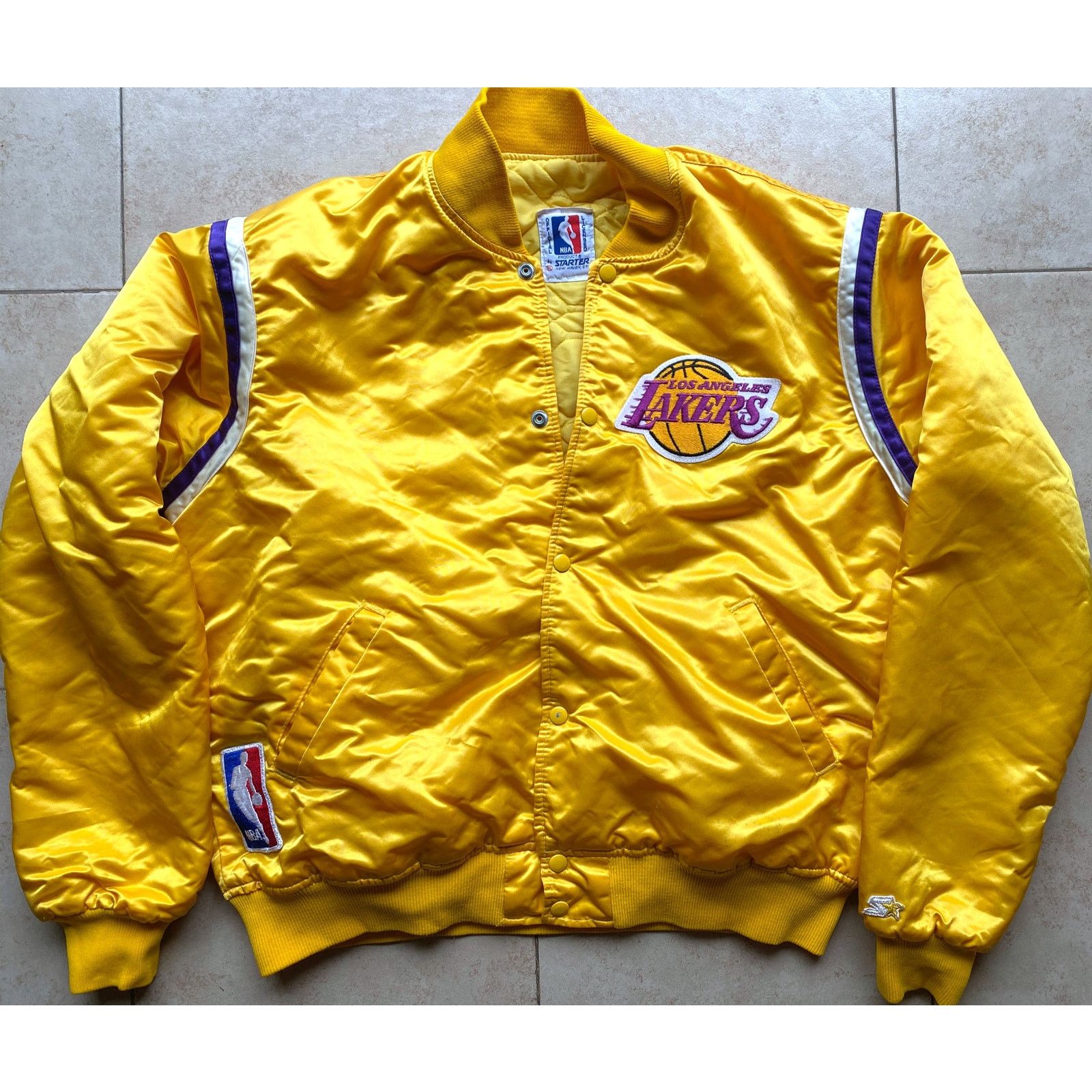 NBA × Starter Los Angeles Lakers 90s STARTER satin bomber XL gold NBA vtg Size US XL / EU 56 / 4 - 2 Thumbnail