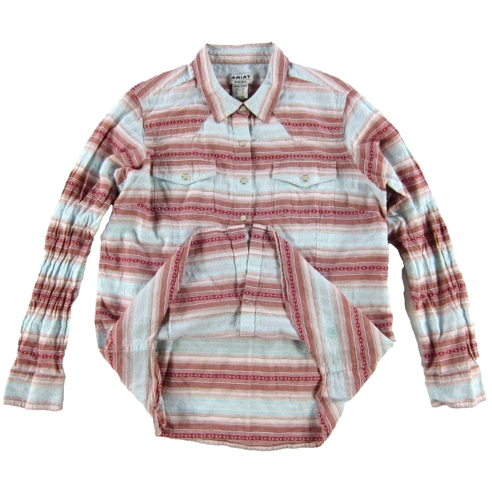 Ariat Ariat Real 100% Cotton Pink Blue Snap Button Long Sleeve Western Blouse XL Size XL / US 12-14 / IT 48-50 - 5 Thumbnail