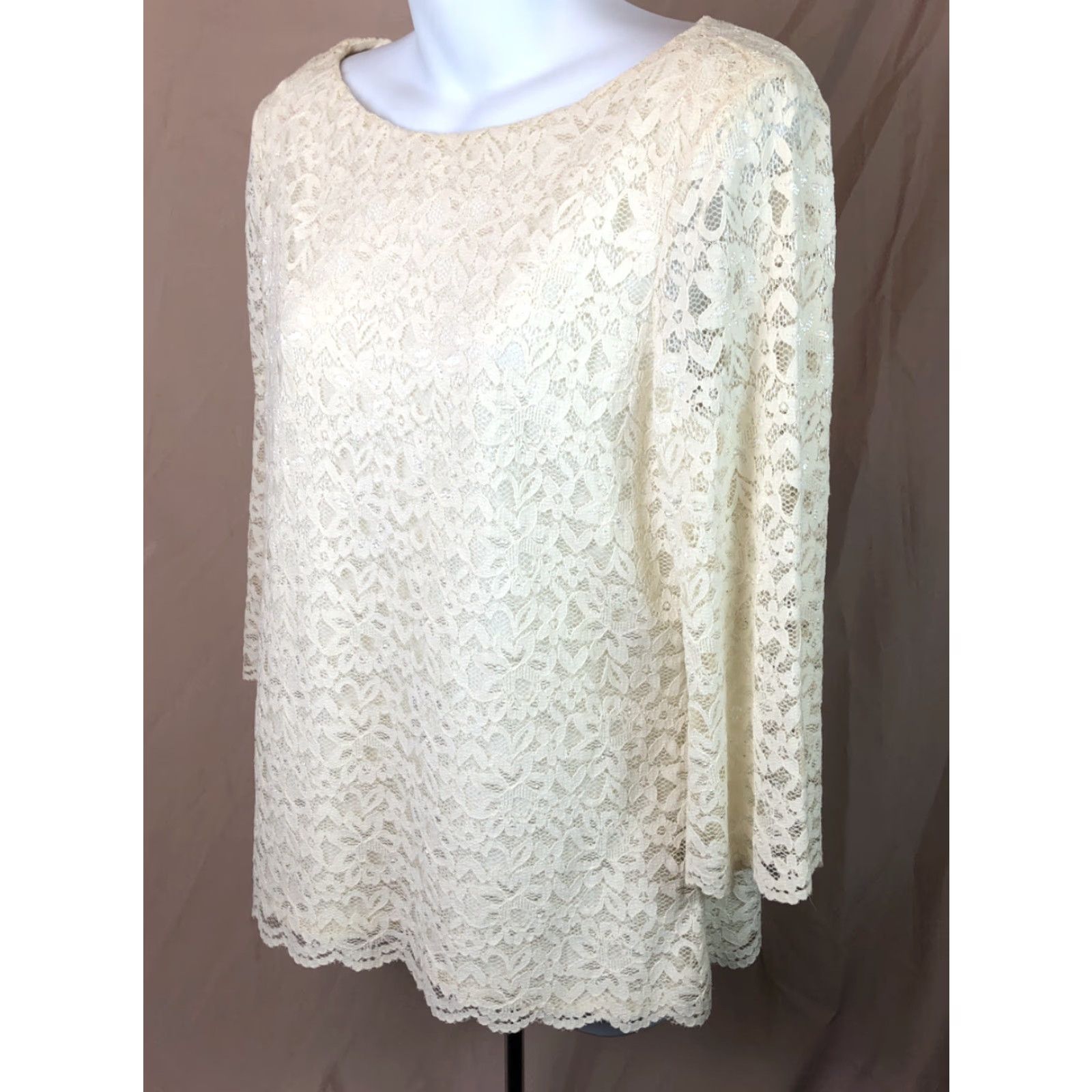 Charter Club VINTAGE Charter Club Lace Top Blouse M Ivory 3/4 Sleeves Boat Neck Floral Structure 90s Fairy Dainty Womens Size M / US 6-8 / IT 42-44 - 4 Thumbnail