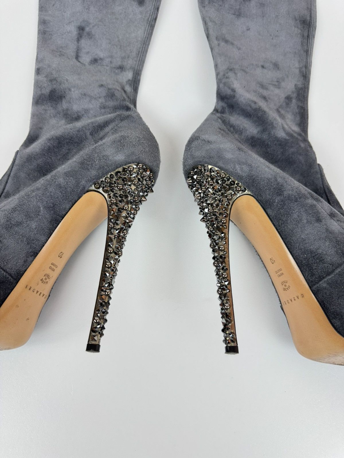 Casadei × Casedei CASADEI Suede Over The Knee Boots Stiletto Crystal Heels Size US 10 / IT 40 - 7 Thumbnail