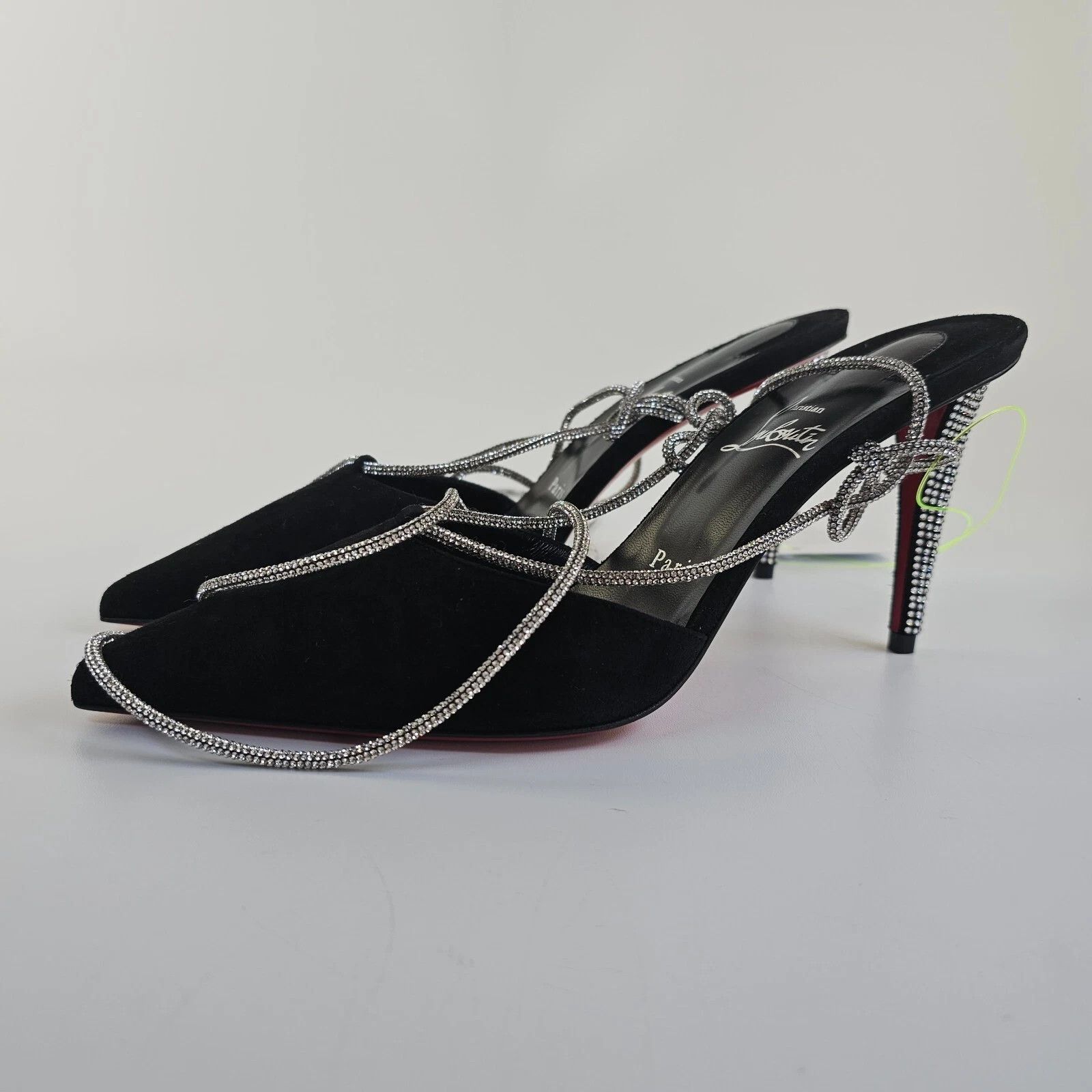 CL Astrid Lace Strass 85mm Black Suede Strappy Pumps