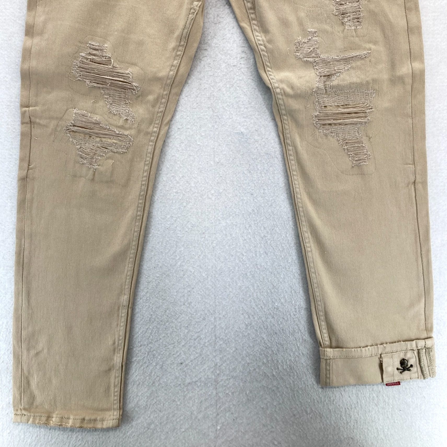 Denime Smugglers Moon Jeans Mens 40x33 Khaki Beige Denim Button Fly Roll Up Distressed Size US 40 / EU 56 - 3 Thumbnail