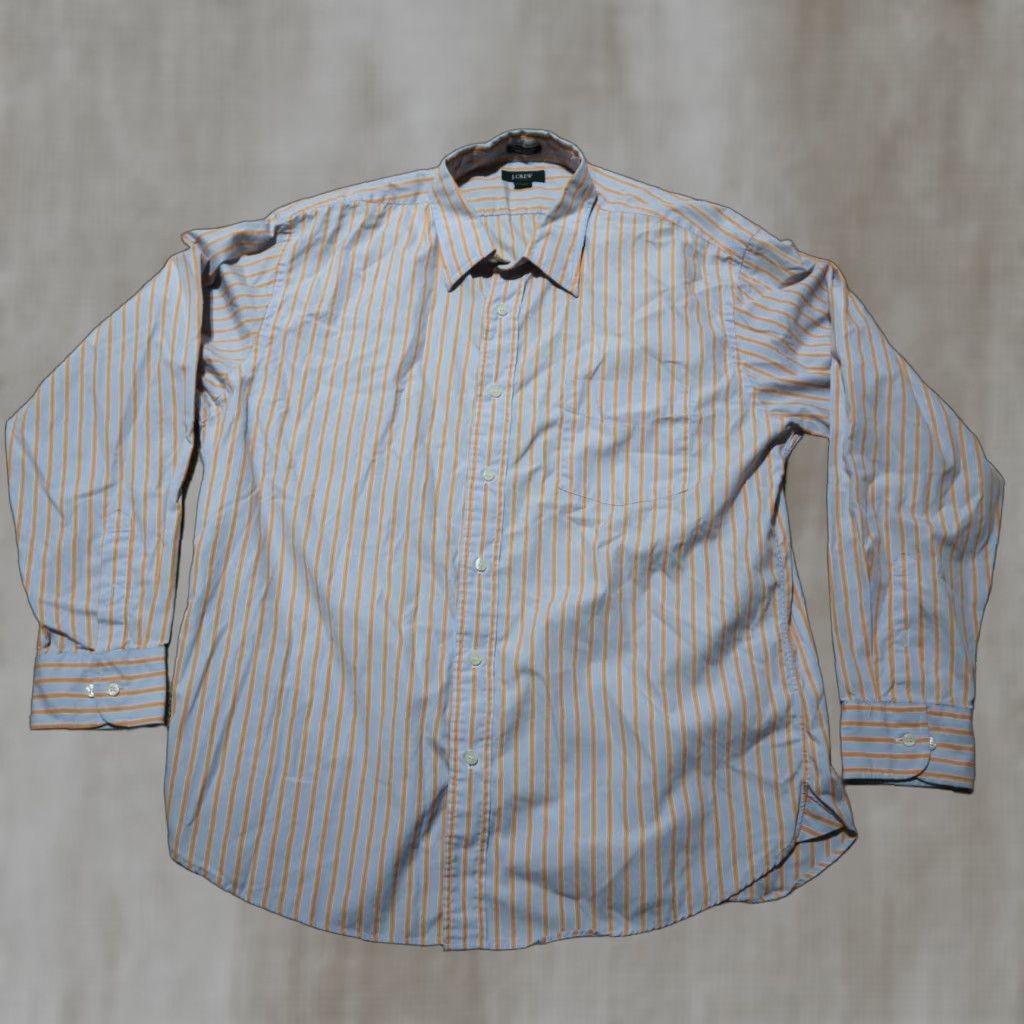 J.Crew J.Crew Men's Button up Shirt 2 ply Blue With Orange Stripes Size 17 17.5 Size US XL / EU 56 / 4 - 1 Thumbnail