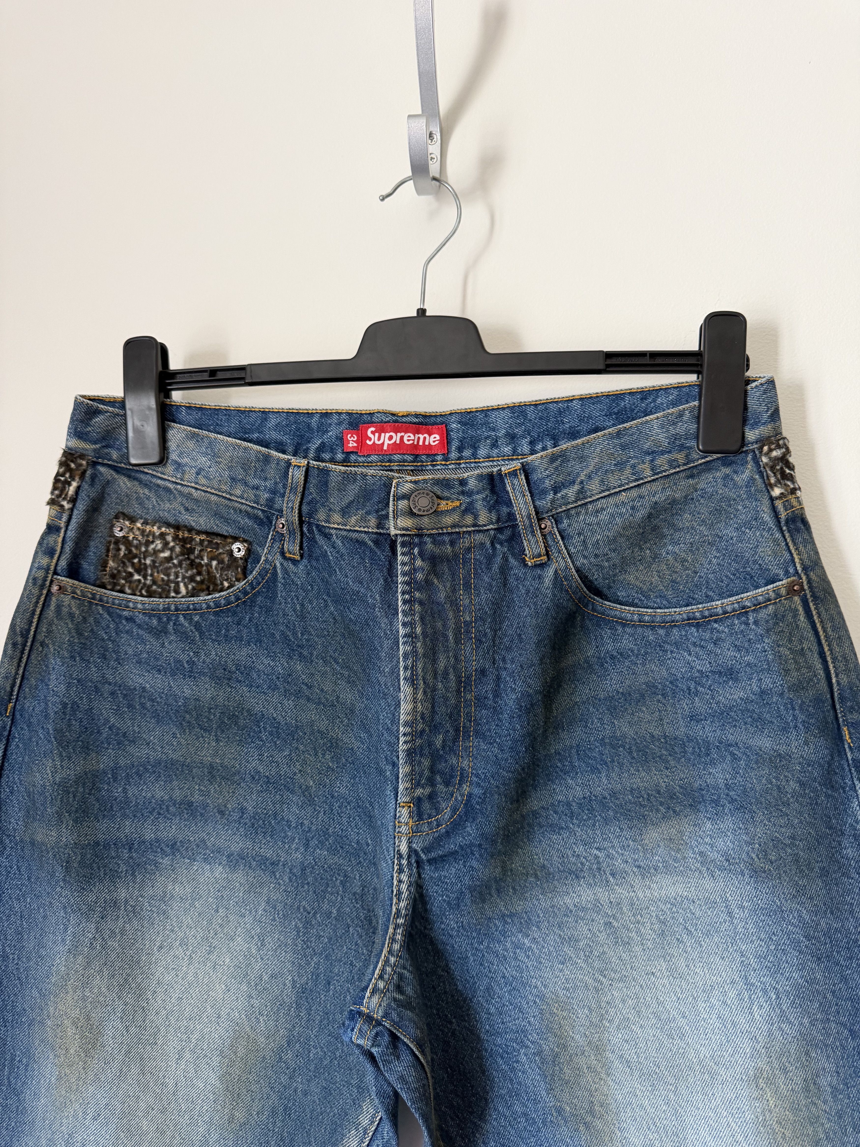 Supreme Supreme Leopard Faux Fur Loose Fit Jeans in Washed Indigo Size US 34 / EU 50 - 5 Thumbnail