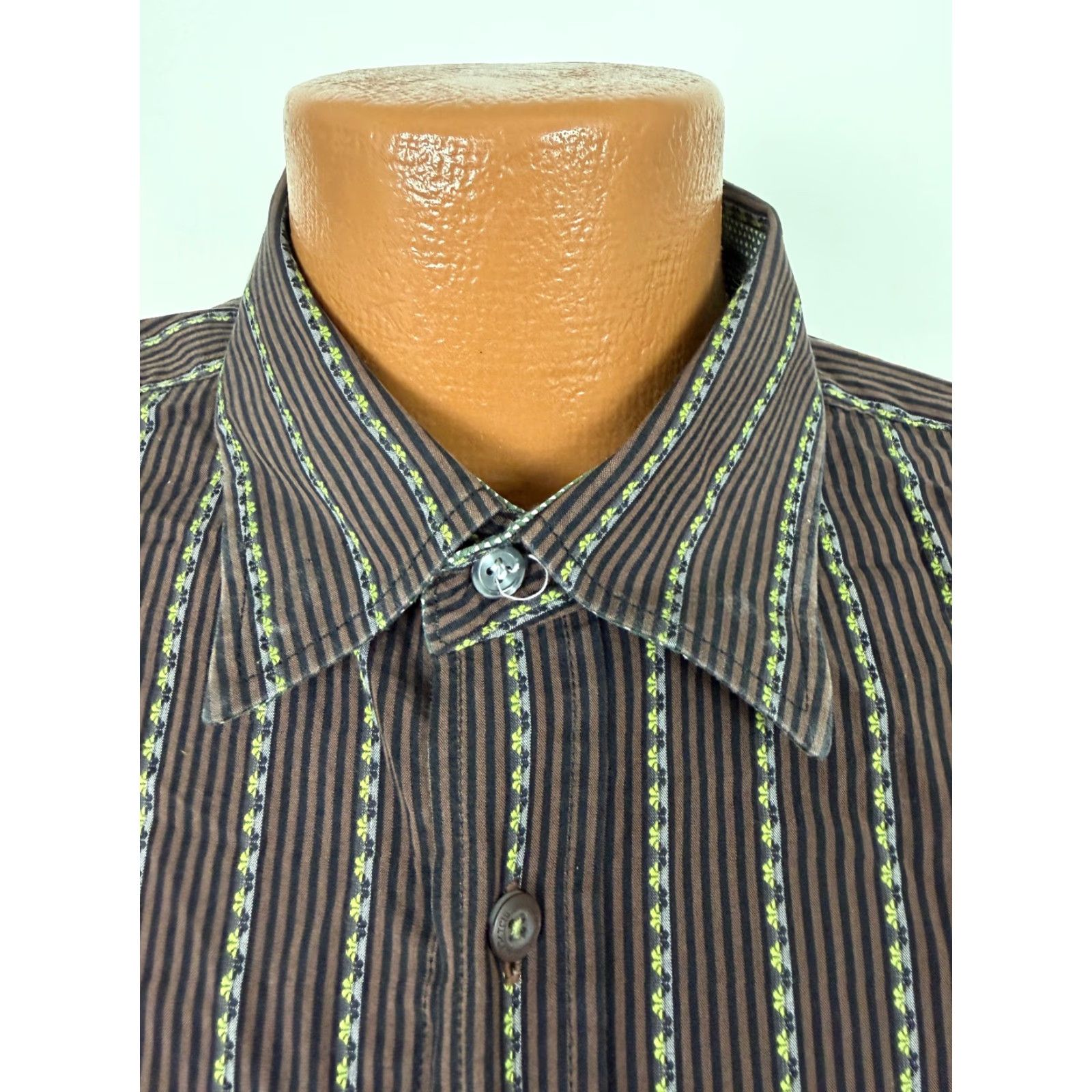 BUGATCHI VINTAGE Bugatchi Uomo Shirt Men XL Striped Button-Up Brown Black Green Size US XL / EU 56 / 4 - 5 Thumbnail