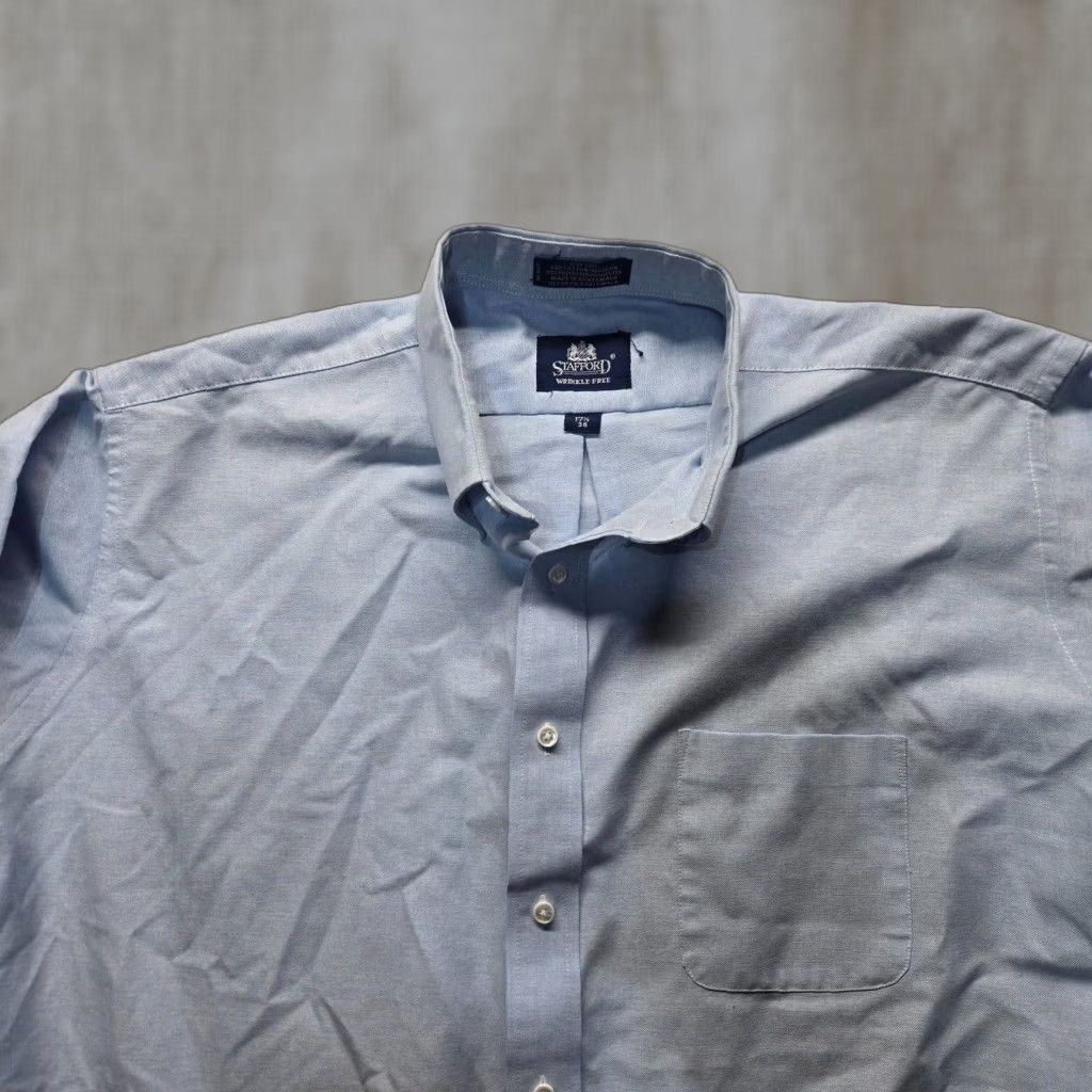 Stafford Stafford Shirt Men’s Size 17.5 36 Solid Blue Button-Up Long Sleeve Collared Casual All Seasons Designed Outdoor Pattern: Solid Size US XL / EU 56 / 4 - 1 Thumbnail