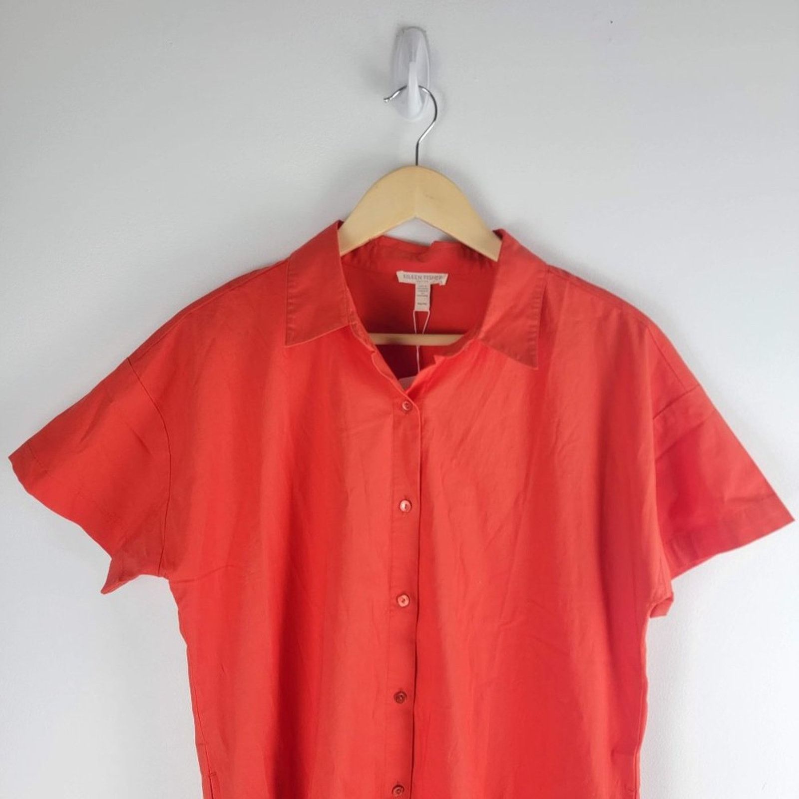 NEW Eileen Fisher Geranium Poplin Shirt Dress Orange SIze PM