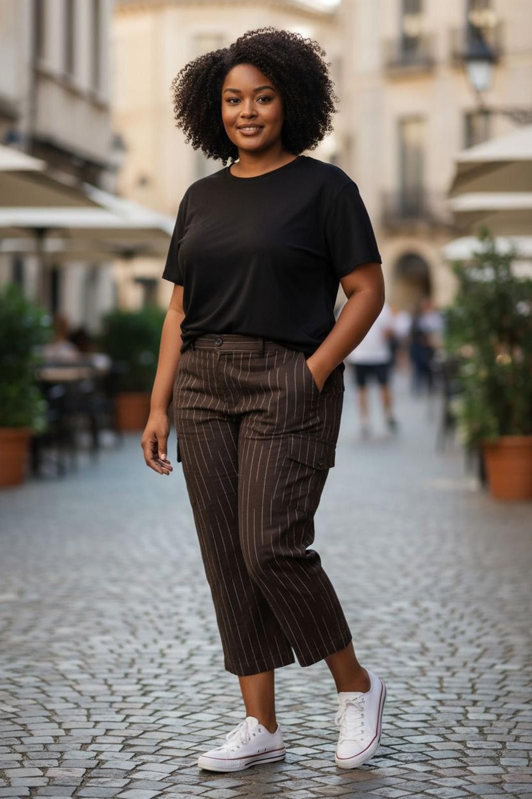 Unknown London David N Women's Cropped Cargo Pants with Pinstripe Pattern Size 34" / US 12 / IT 48 - 2 Thumbnail