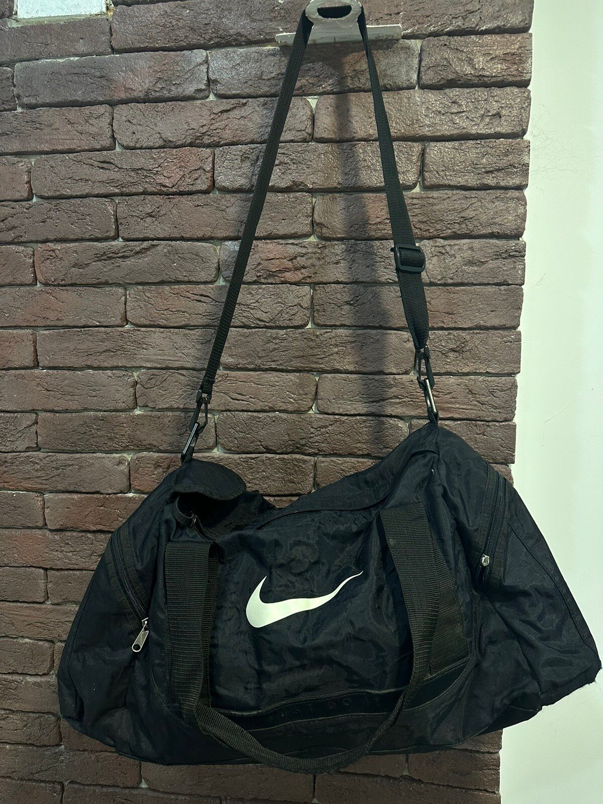 Pre-owned Nike X Vintage Nike Travel Bag Big Logo 90's Swoosh In Black