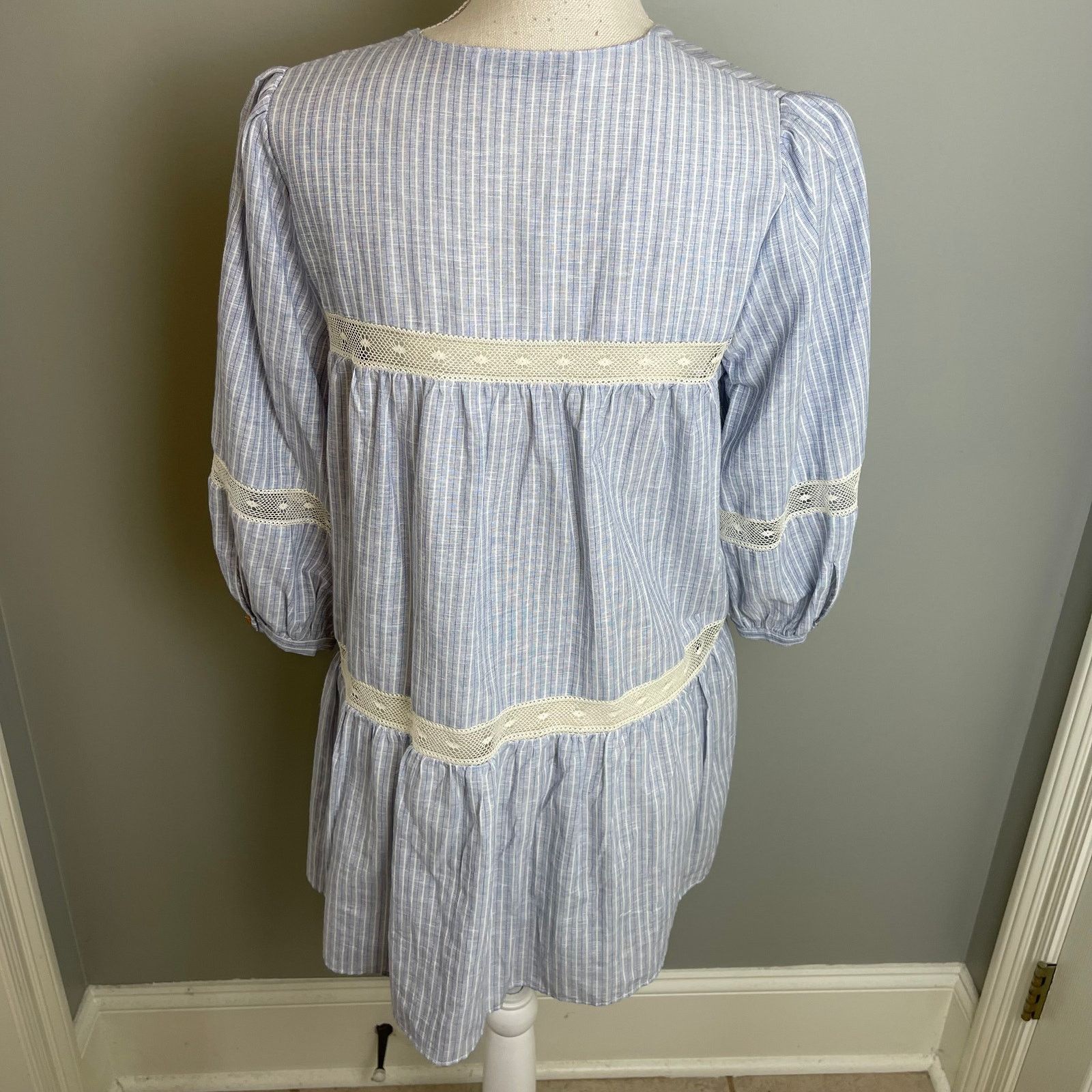 Zara Zara Chambray & Lace Women's Tunic Top, S Size S / US 4 / IT 40 - 6 Thumbnail