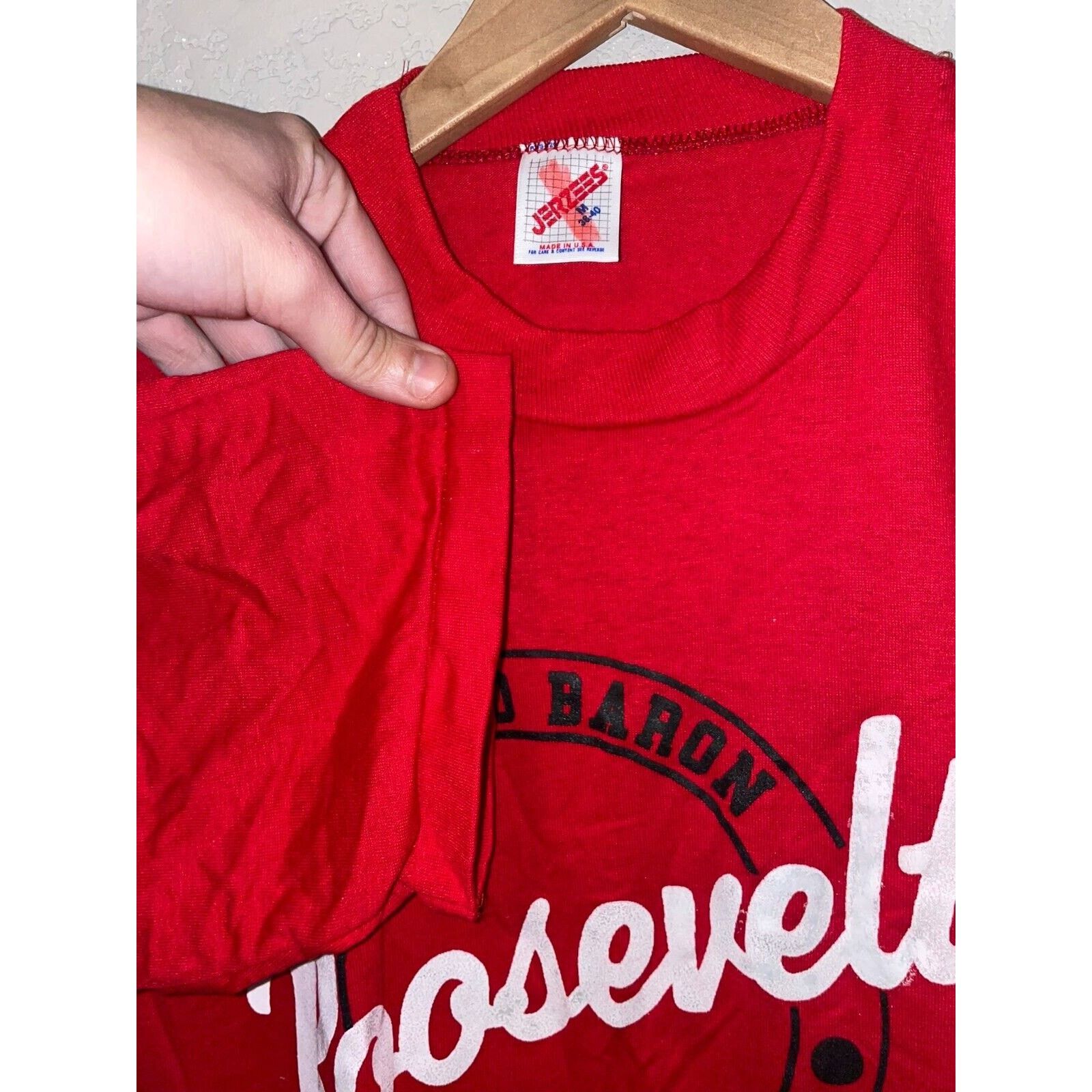 Jerzees Vintage Red Baron Shirt Club Roosevelt Red Tee 80s VTG 1980s Size US M / EU 48-50 / 2 - 7 Thumbnail
