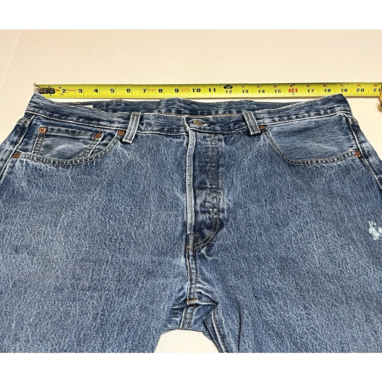 Levi's VINTAGE Levis 501 Jeans Denim Button-Fly 38x34 38x36 Measure Stained Blue Regular Mens Jeans Size US 38 / EU 54 - 3 Thumbnail