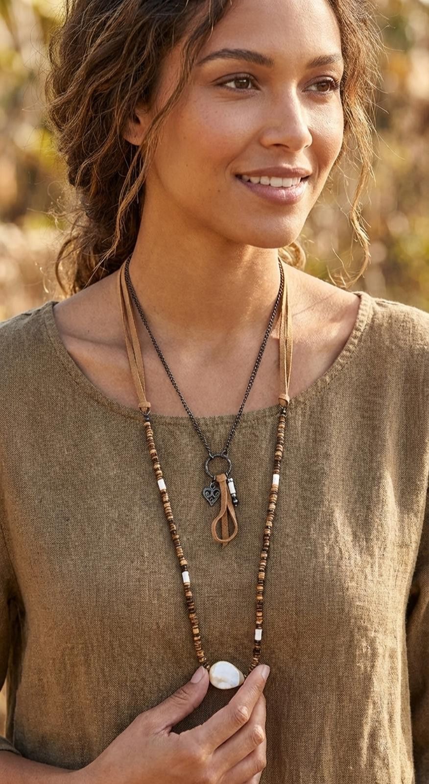 Other Dreamscape Necklace - Boho Wood Bead & Chain Heart Charm Size ONE SIZE - 1 Thumbnail