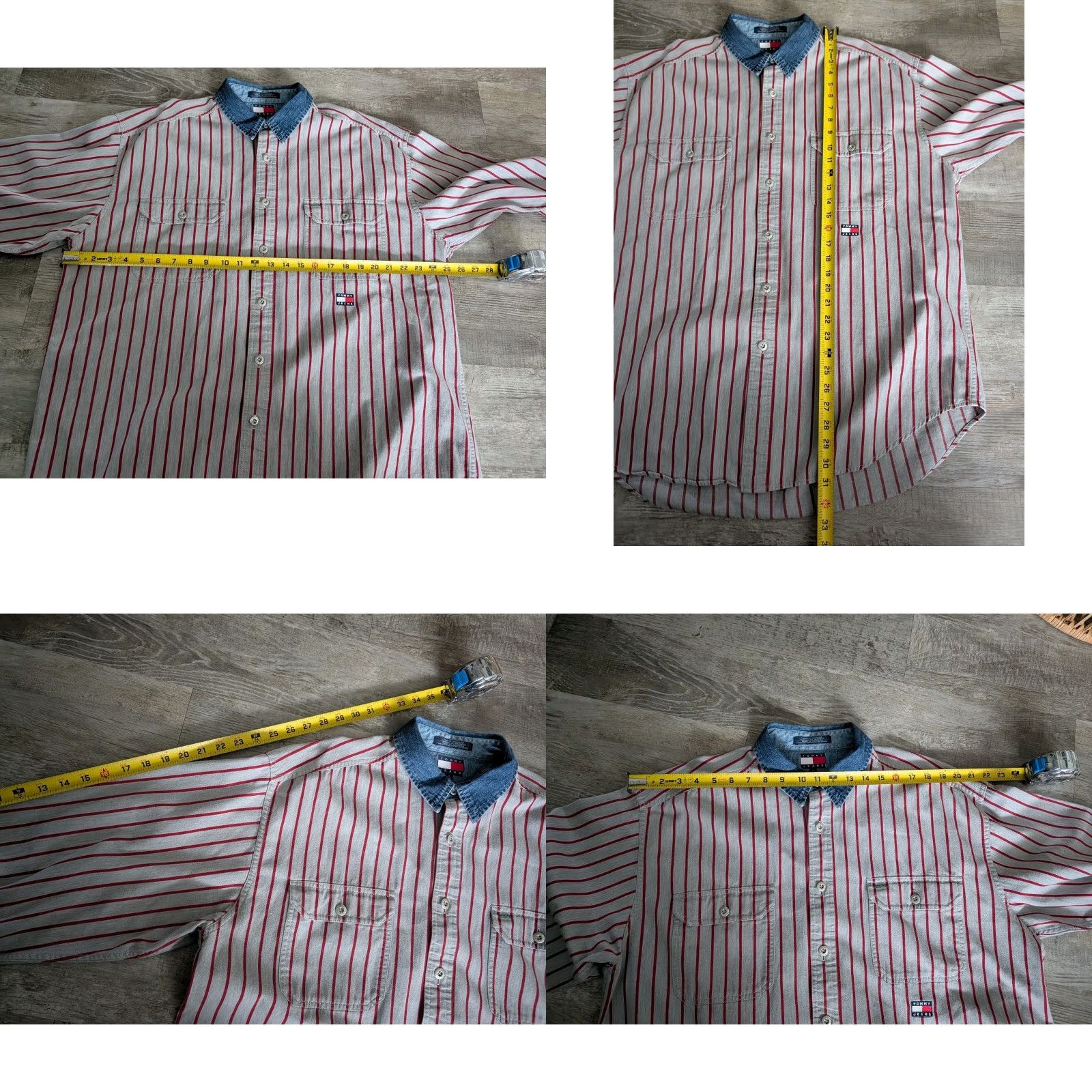 Tommy Hilfiger VINTAGE Tommy Hilfiger Red Striped Long Sleeve Button-Up Shirt Denim Collar Sz L 90s Hip Hop Mens Size US L / EU 52-54 / 3 - 8 Thumbnail