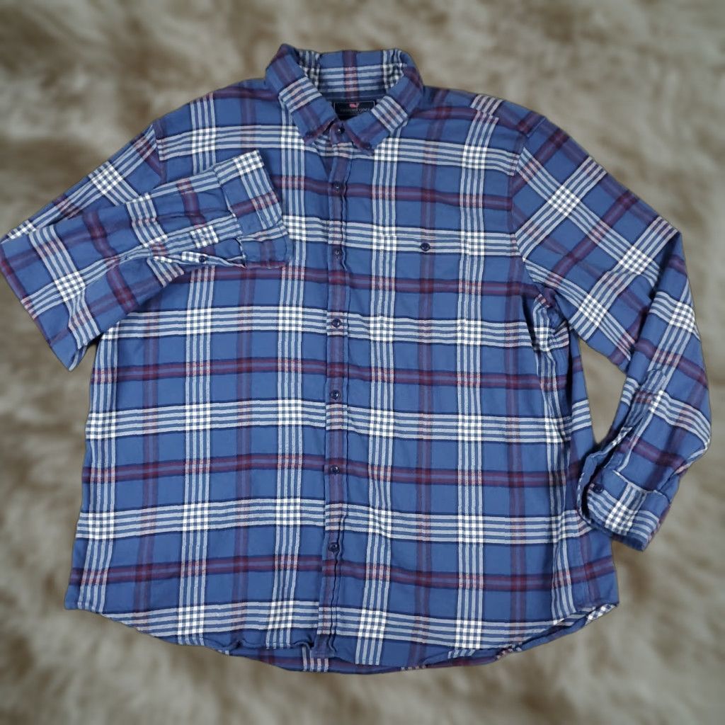 Vineyard Vines Vineyard Vines Shirt Mens 2XL Blue Plaid Flannel Button-Up Long Sleeve Size US XXL / EU 58 / 5 - 1 Thumbnail